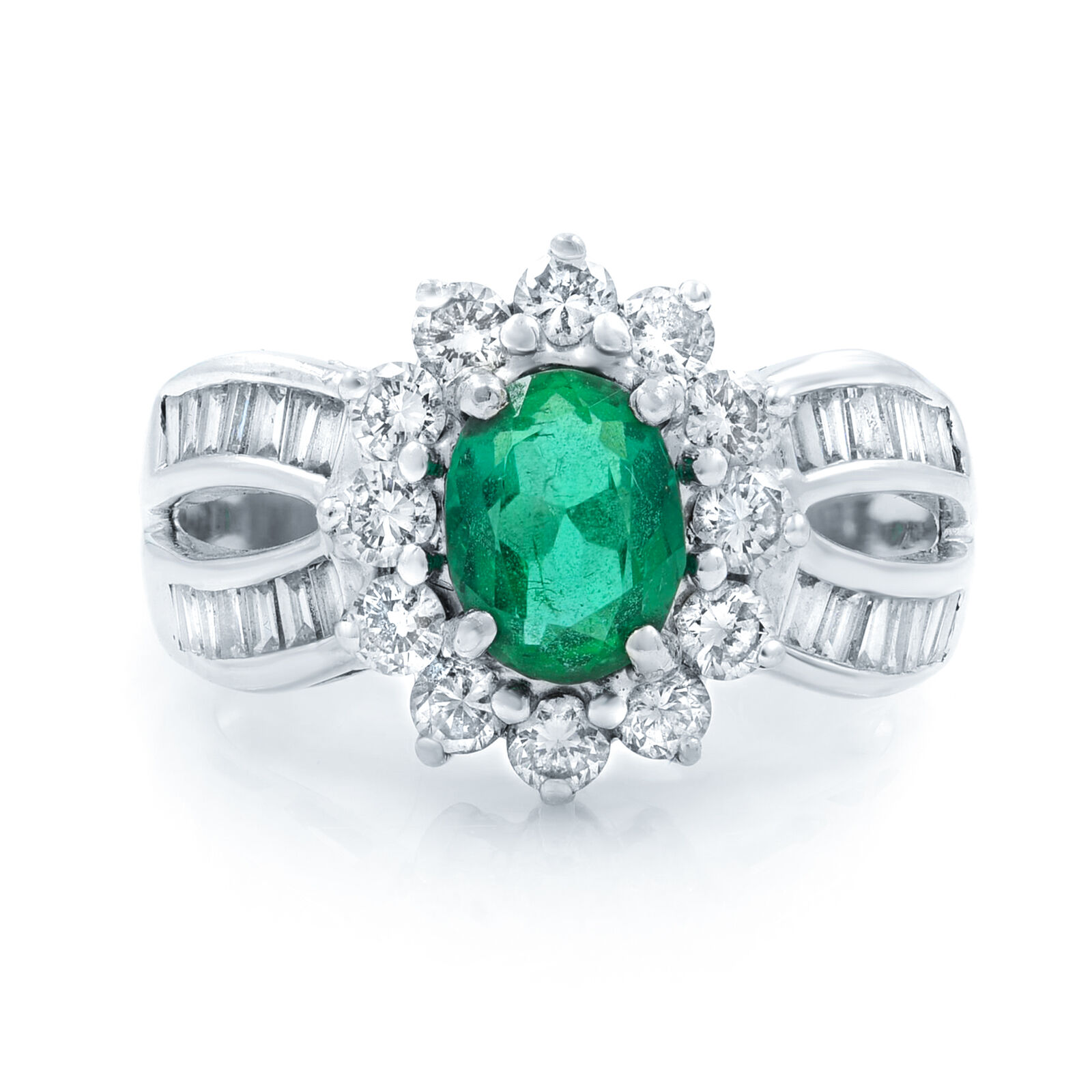 True White Gold Oval Green Emerald 1.00ct Diamond 1.50cttw Ring SZ 8