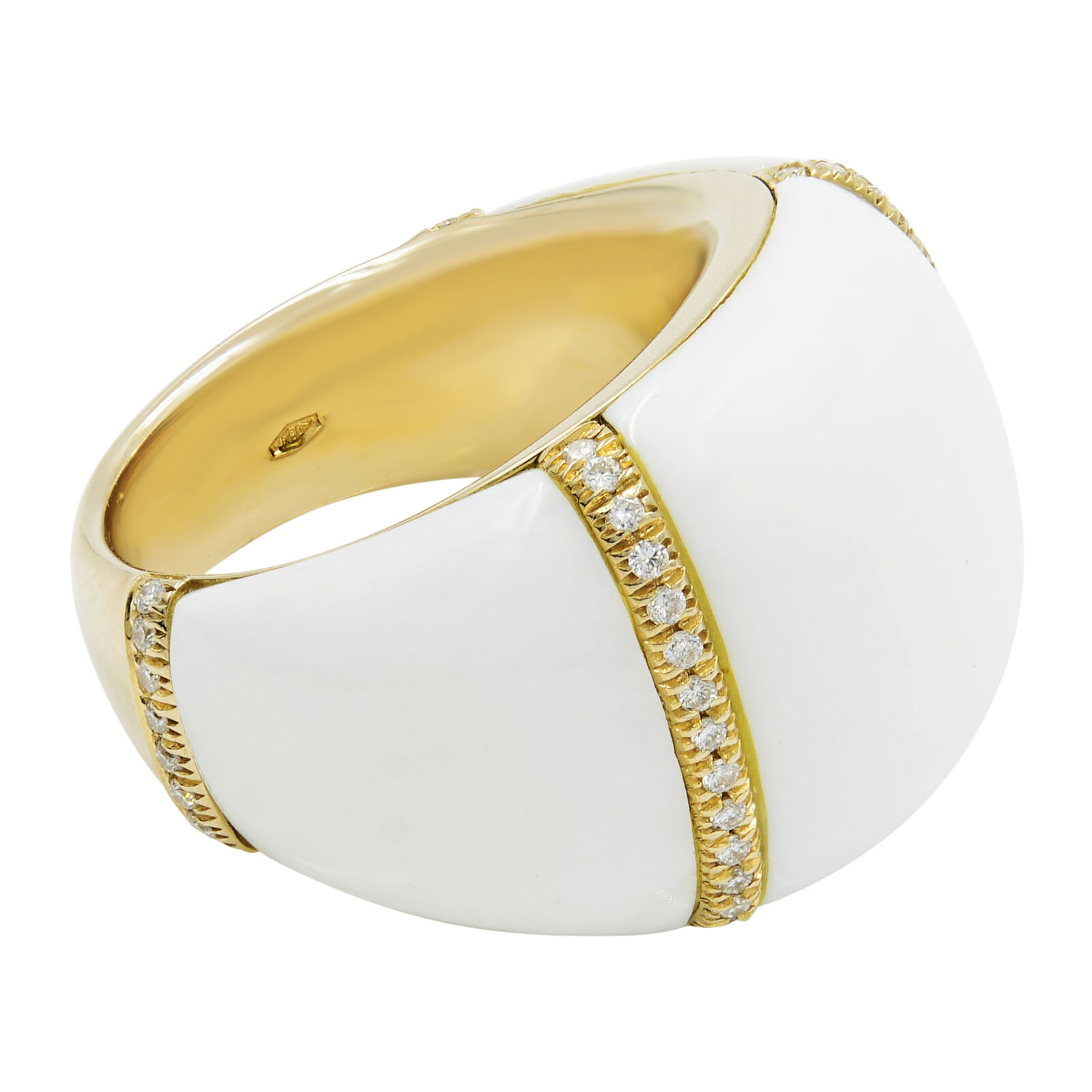 True Chantecler White Ceramic 18K Yellow Gold Diamond Ring SZ 7