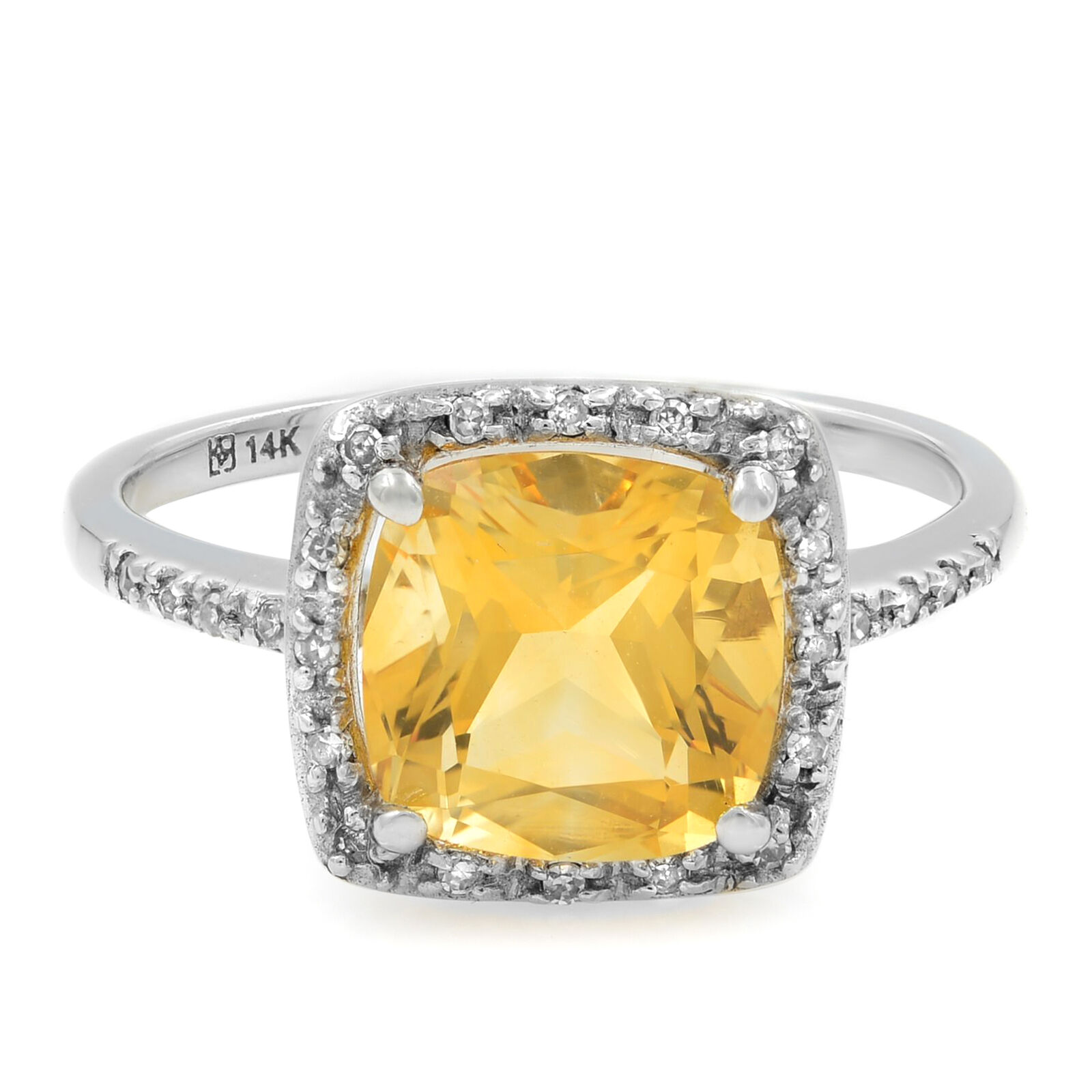 True 14K White Gold Citrine Diamond 0.15cts Ring Size 7