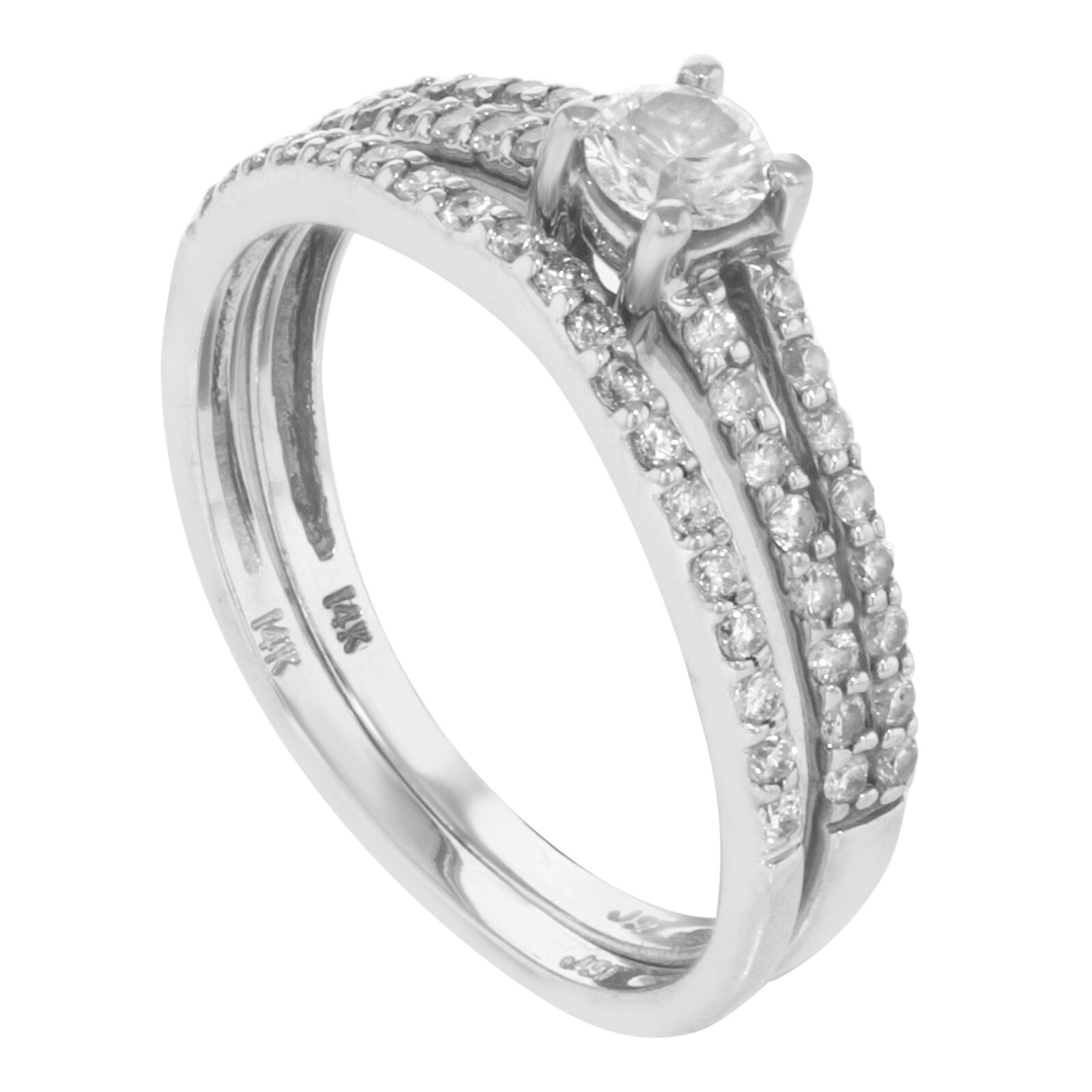 True 14K White Gold Diamond Womens Engagement Ring Band Set 0.65 Cttw Size 7