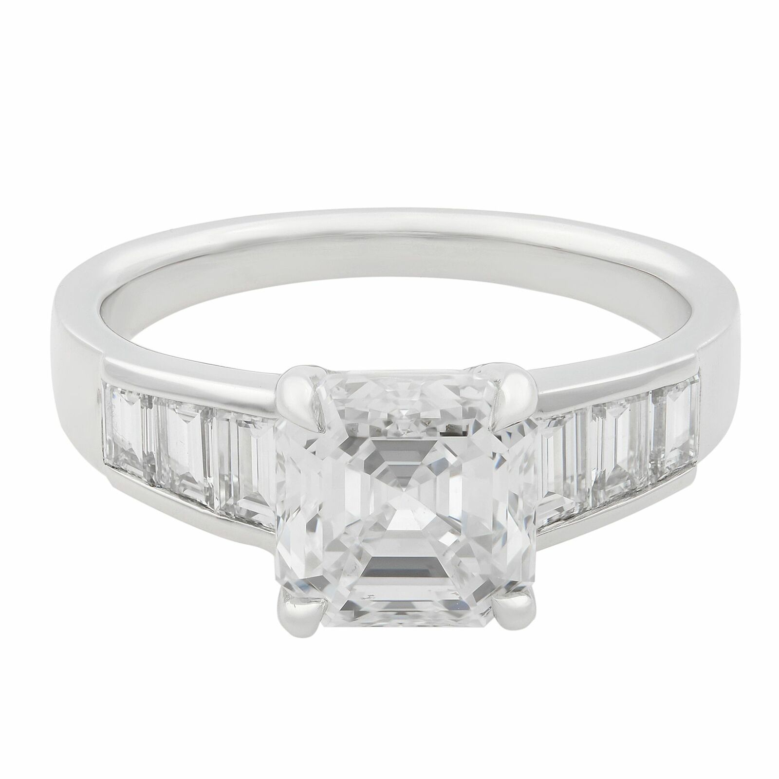 True 18K White Gold Square Emerald Cut Diamond Engagement Ring 2.21ct