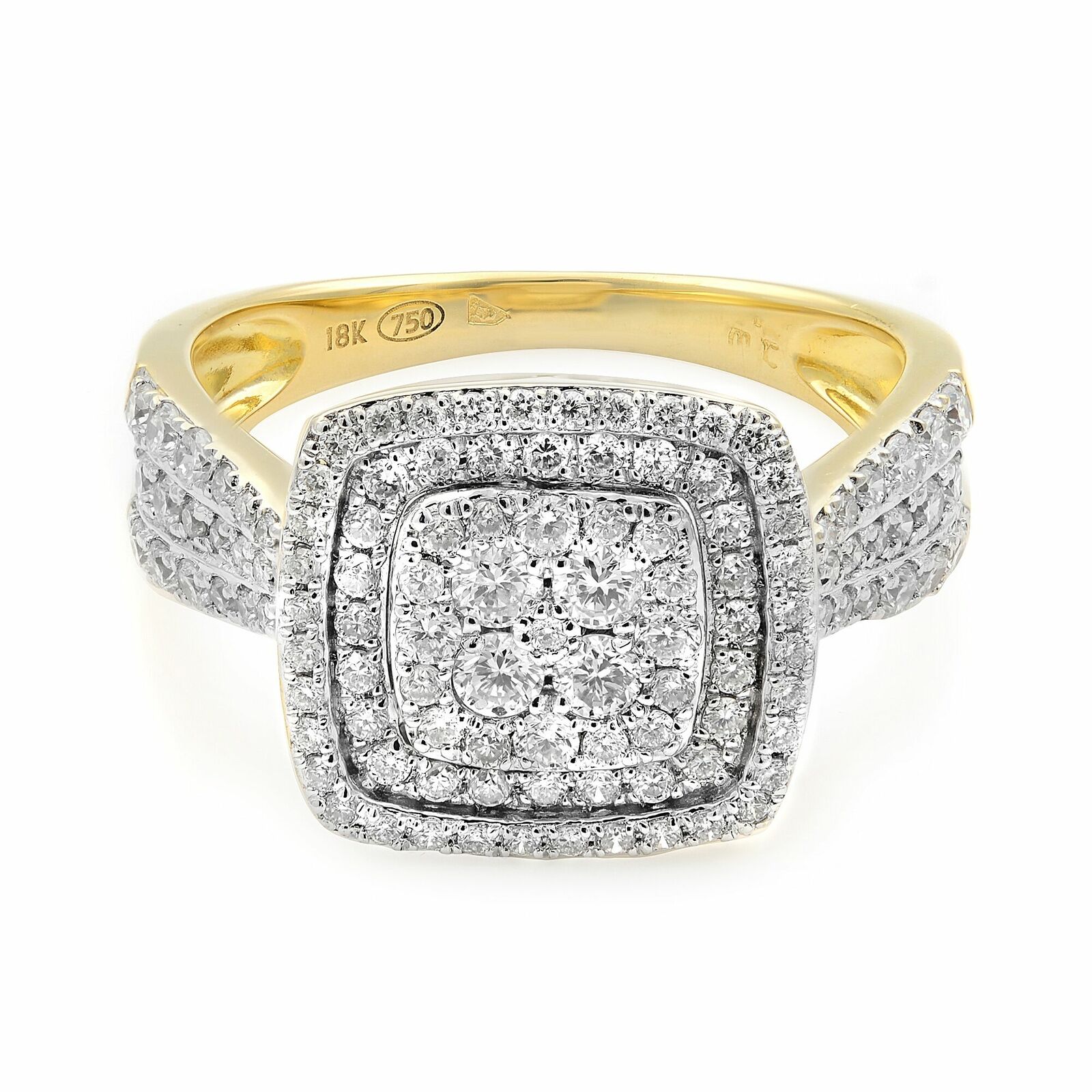 True 18K Yellow Gold Multi Diamond Halo Engagement Ring 0.95ct SZ 7