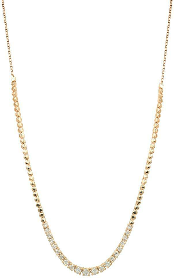 True Rose Gold Diamond Prong Bolo Chain Ladies Necklace in 14K Rose Gold 1.40cts