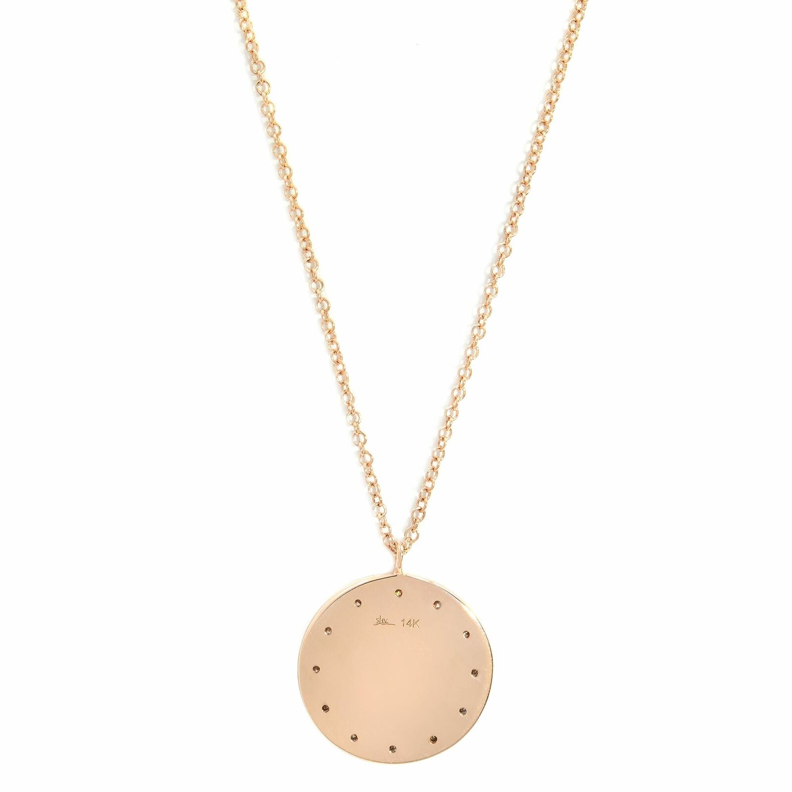 True 14K Rose Gold Round Diamond 0.09cttw Circle Disc Pendant 19 Inch Necklace