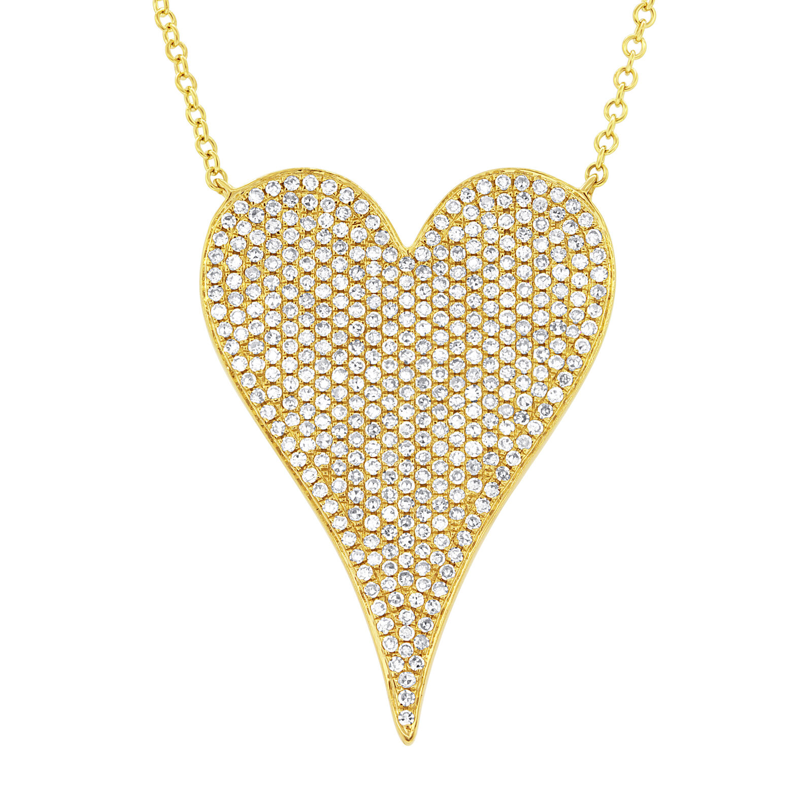 True 14K Yellow Gold Pave Diamond 0.83cttw Heart Pendant 17 Inch Necklace