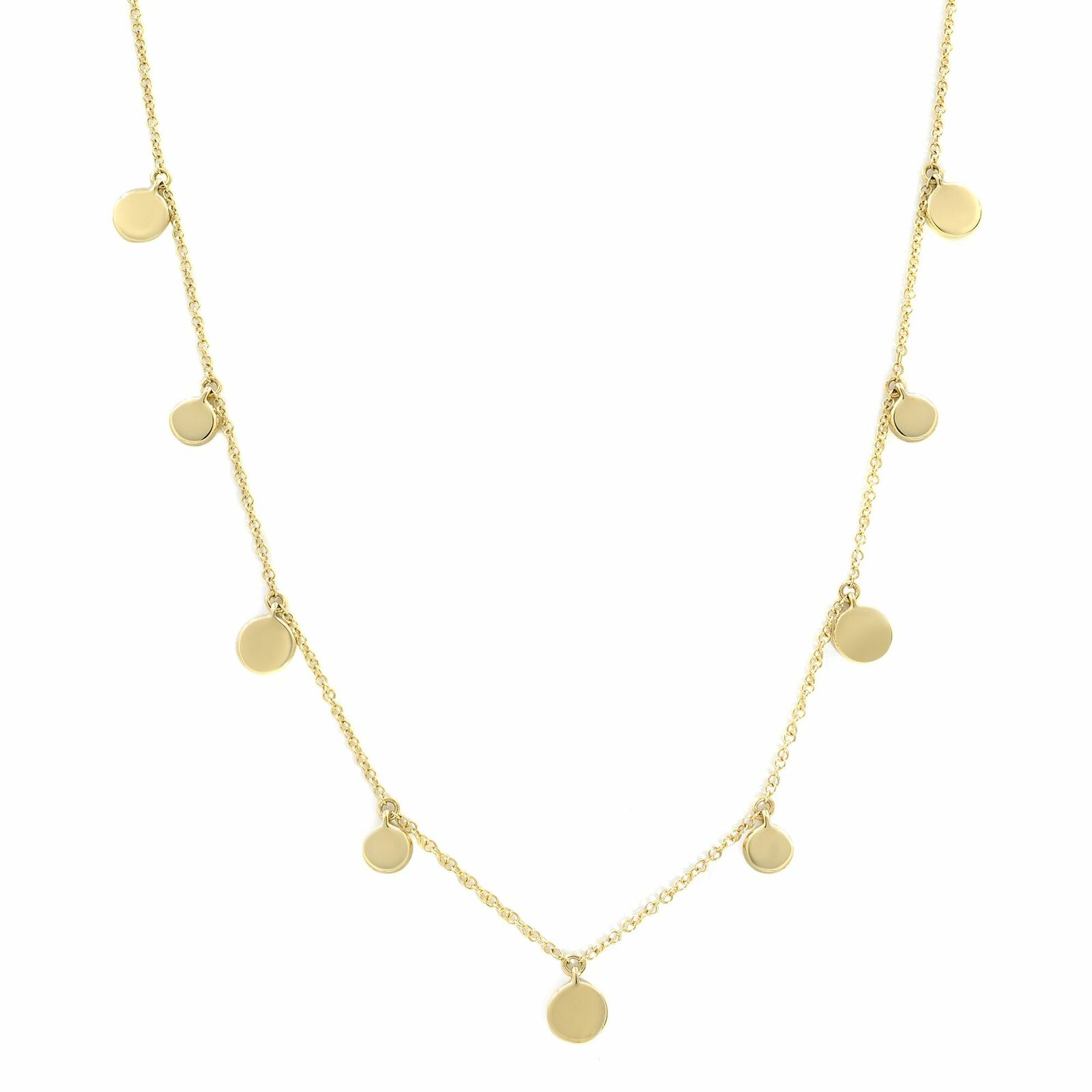 True 14K Yellow Gold Pave Diamond 0.12cttw Circle Disc Choker 16 Inch Necklace