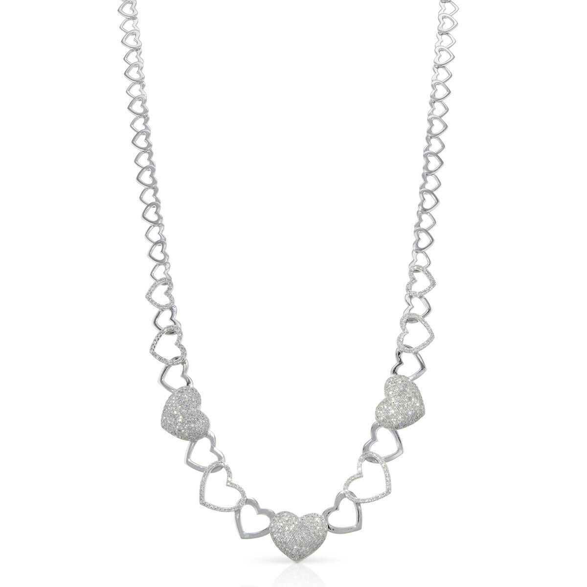 True Diamond Heart Necklace Set With Pave Round Diamonds in 14K White Gold 2.50cts
