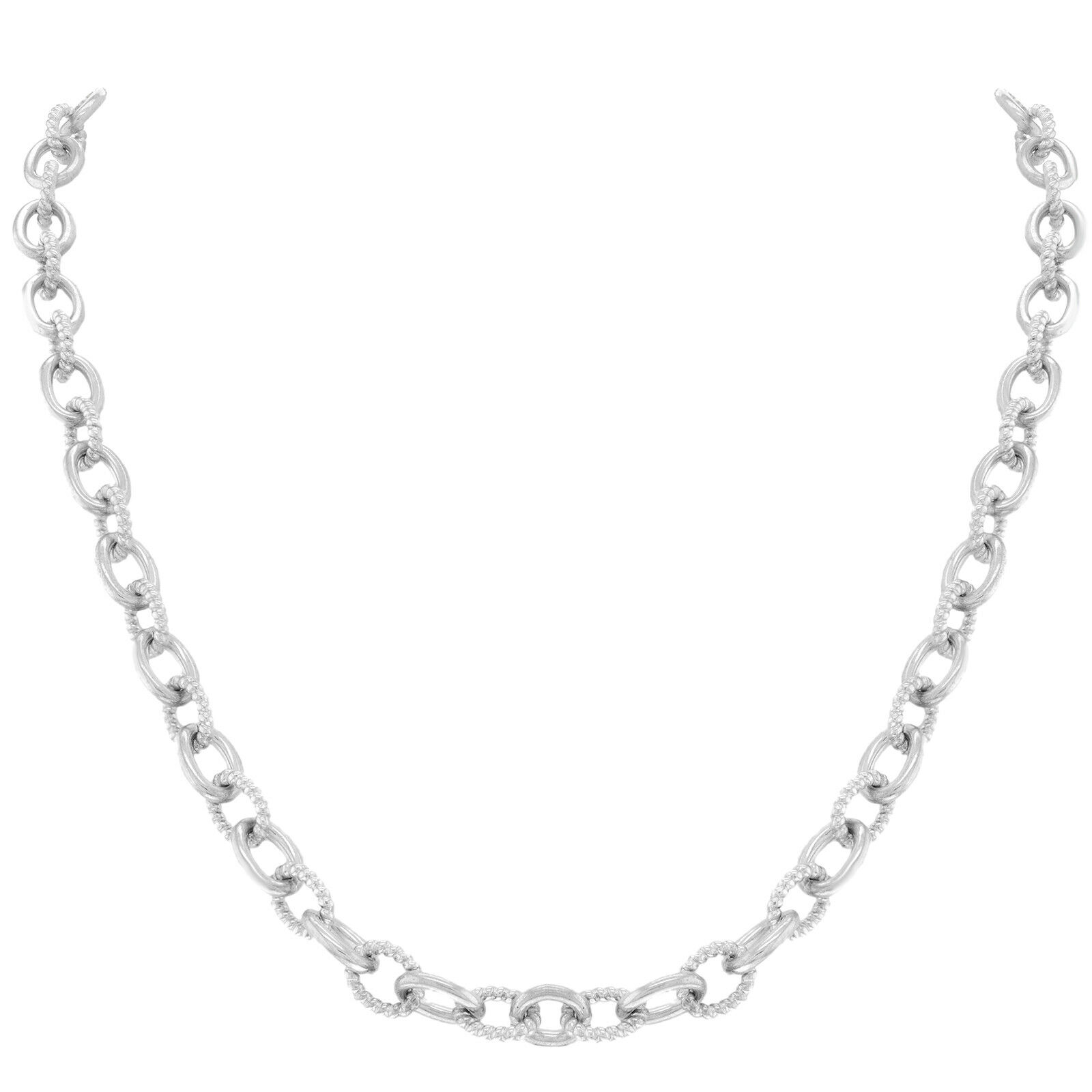 True 925 Sterling Silver Textured  Polished Links Women's Necklace
