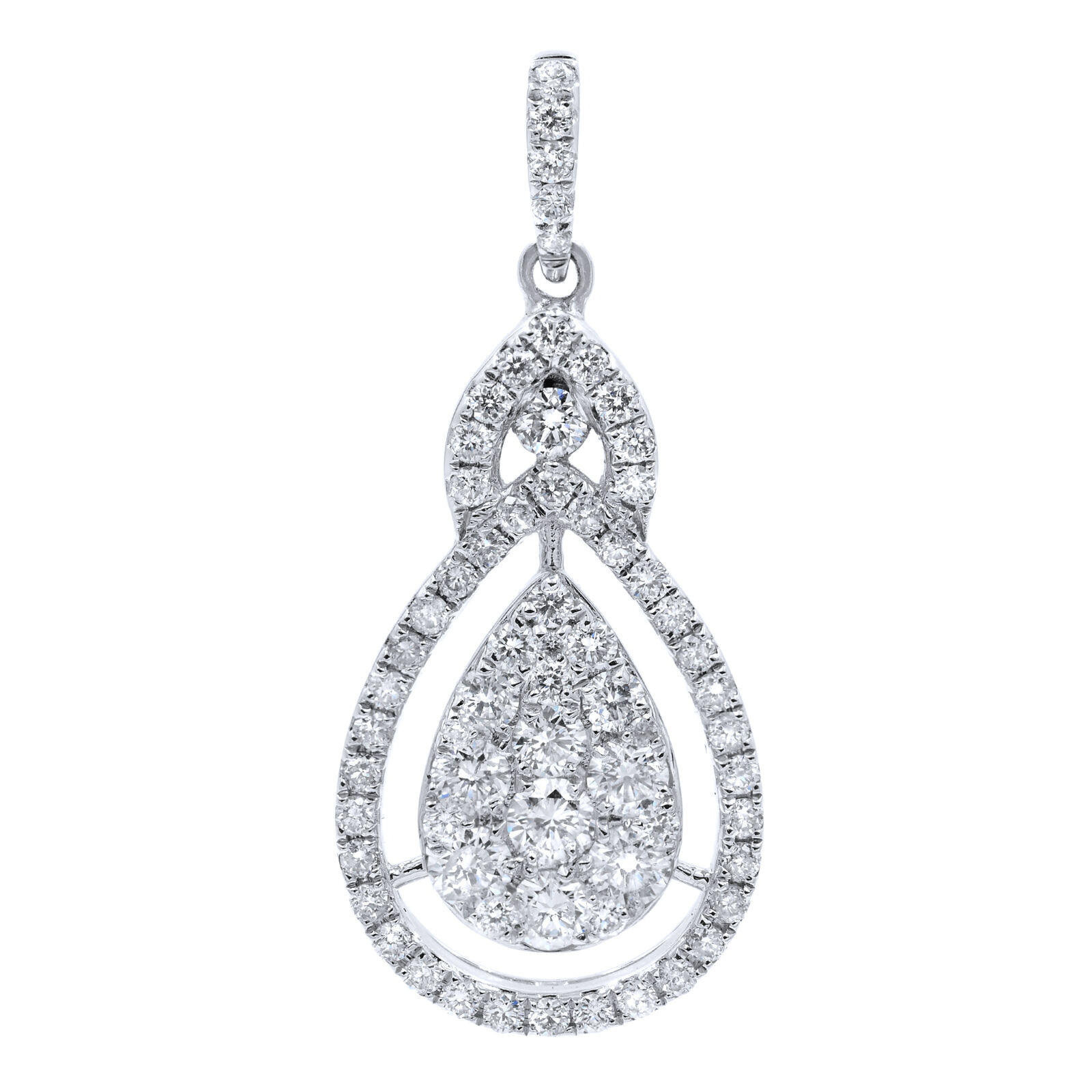True Diamond Drop Pendant Pear Shape Halo Cluster Style 1.05ct White Gold