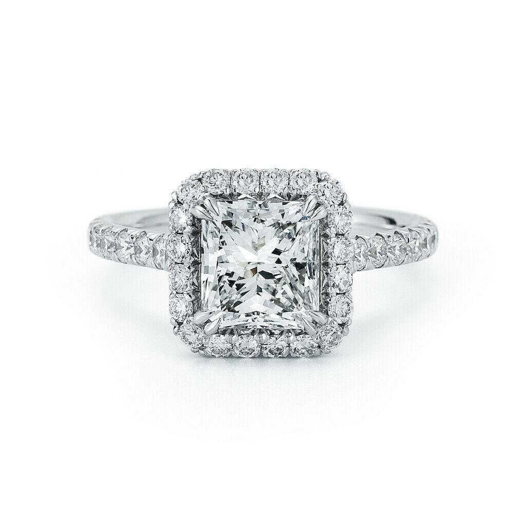 True Radiant Cut Halo Diamond Engagement Ladies  Ring in Platinum 2.25cts