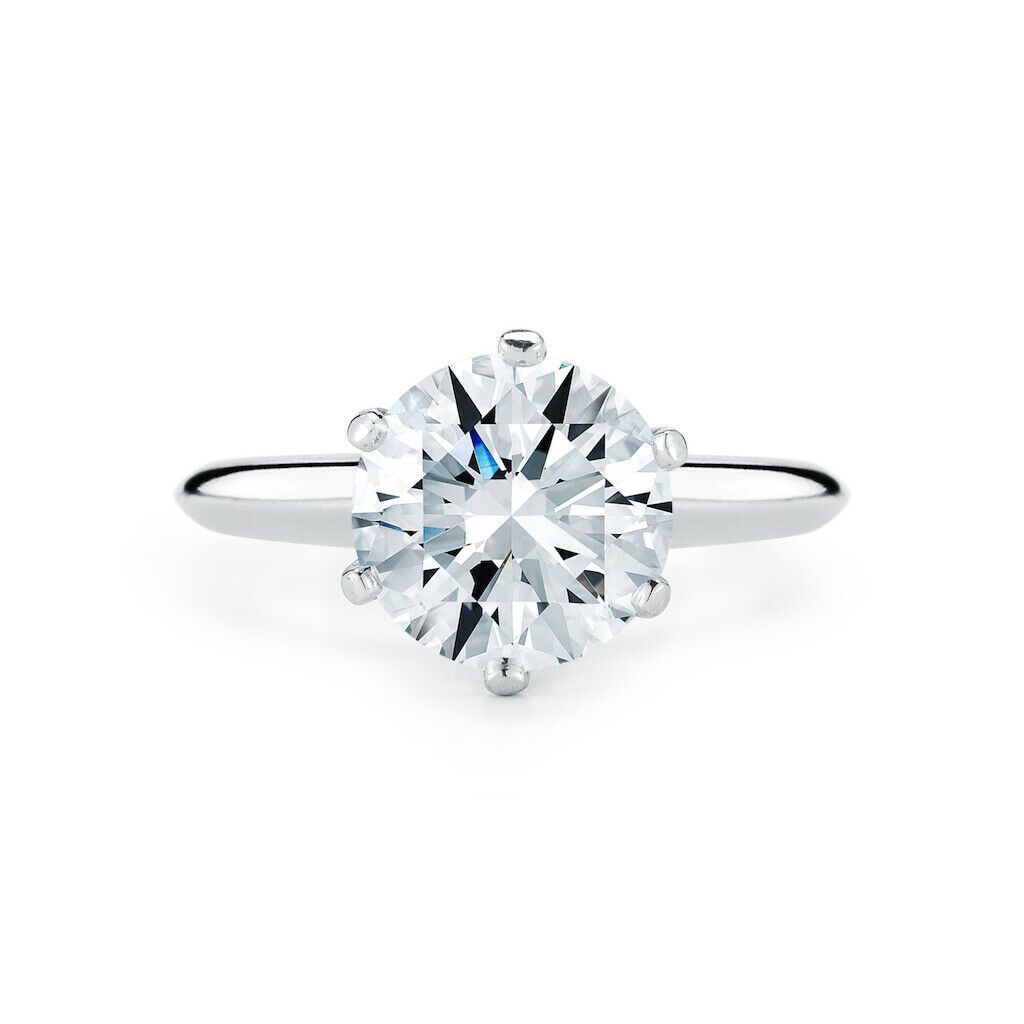 True Six Prong Solitaire Round Cut Diamond Engagement Platinum Ring 1.80cts J VS2