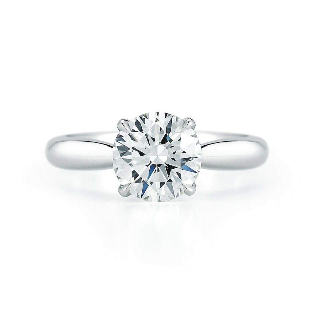 True Round Cut Solitaire Tapered Diamond Engagement Ladies Ring in Platinum 1.45cts