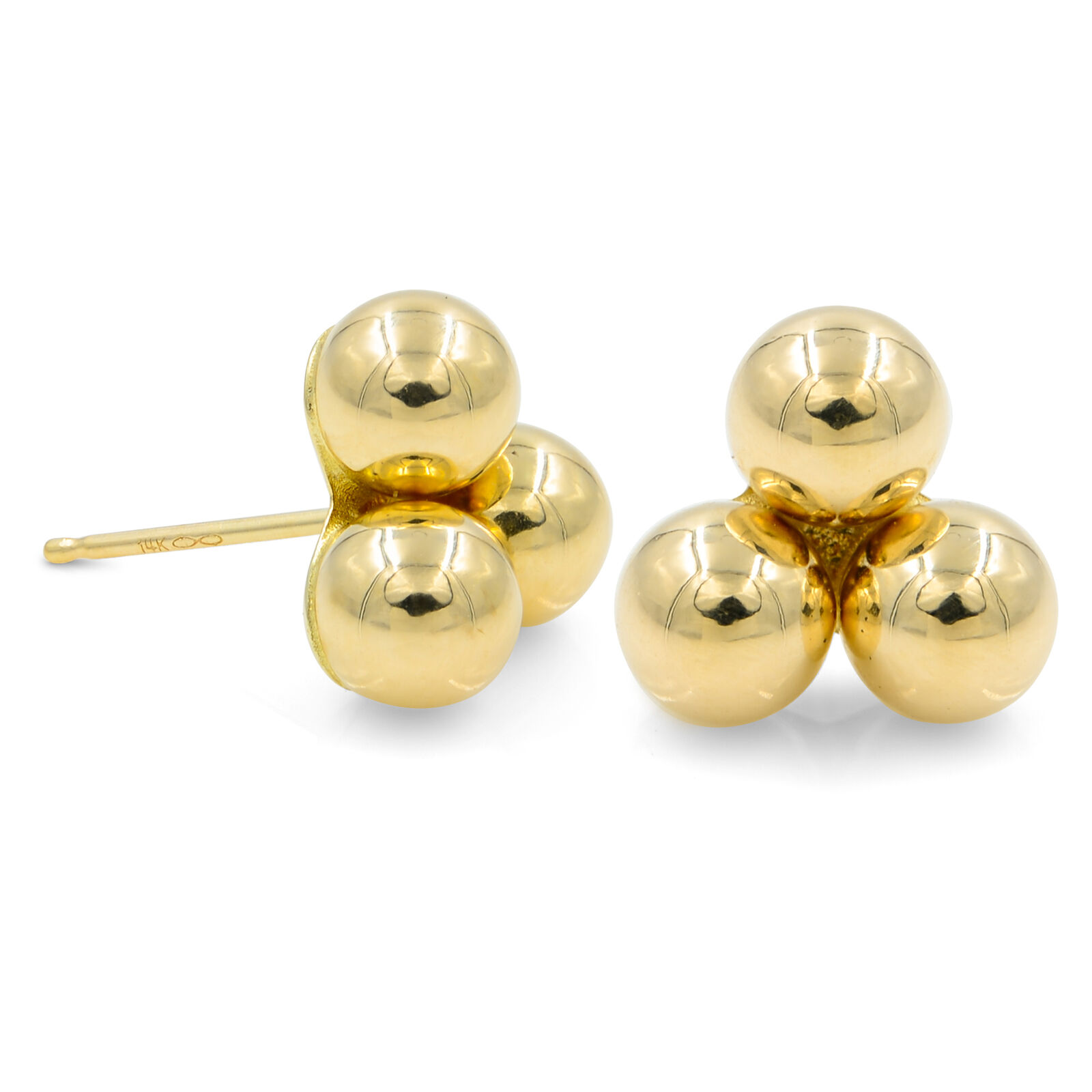 True Triple Ball Gold Stud Earrings 14K Yellow Gold