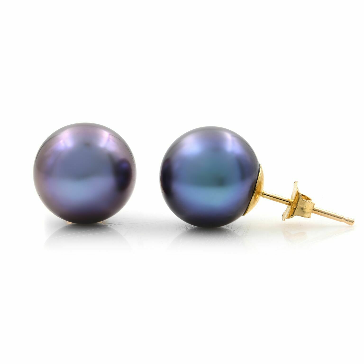 True 14K Yellow Gold 10mm Classic Purple Pearl Stud Earrings