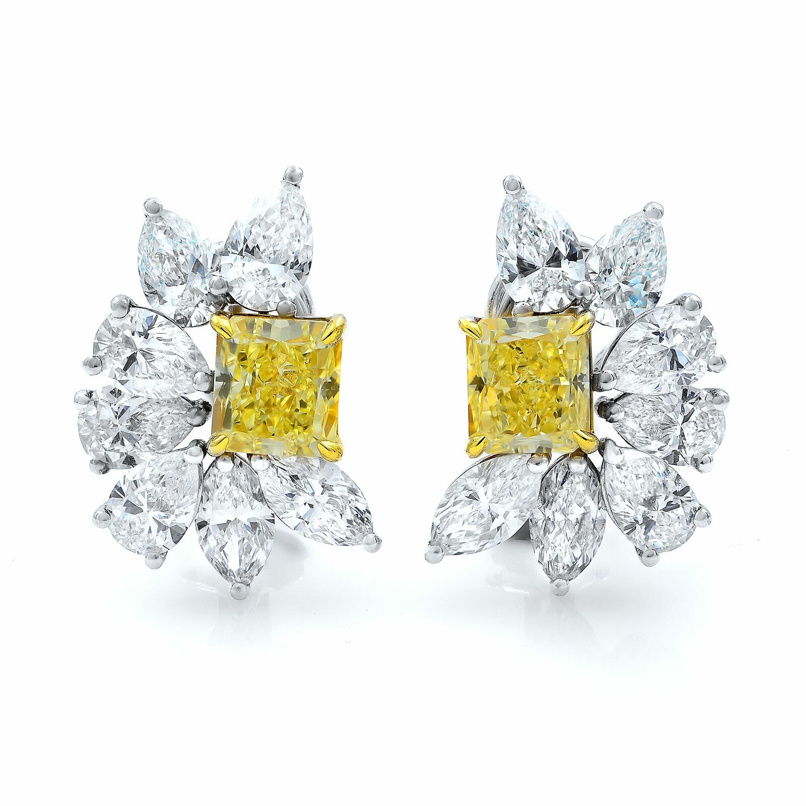 True 18K White Gold Fancy Yellow and White Diamonds Huggies Earrings 9.08cttw