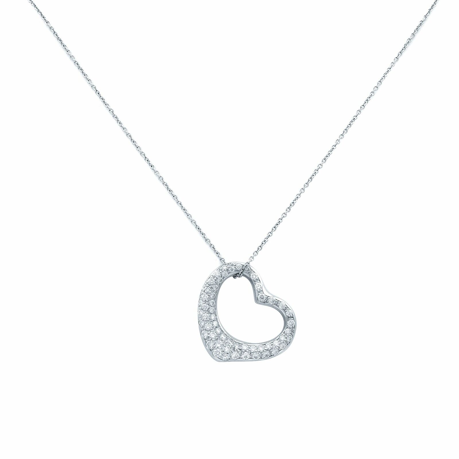 True Tiffany  Co Elsa Peretti Platinum Pave Diamonds Open Heart Pendant