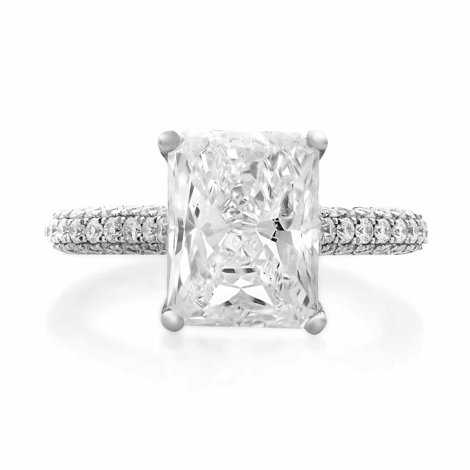 True 18K White Gold Radiant Pave Diamond Engagement Ring 2.53cts Size 6.5