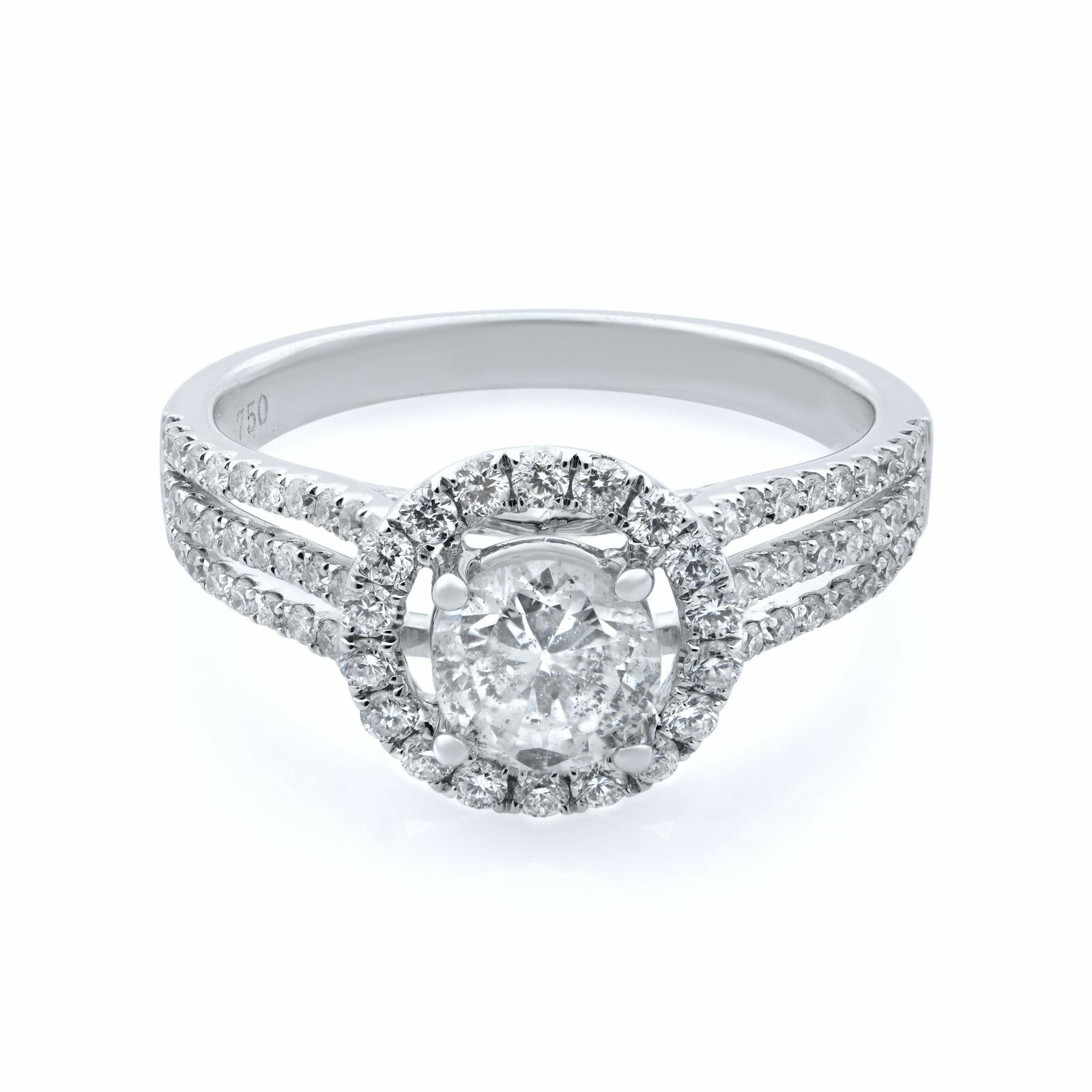 True 18K White Gold Round Diamond Halo Engagement Ring 1.15cts Size 6.75 