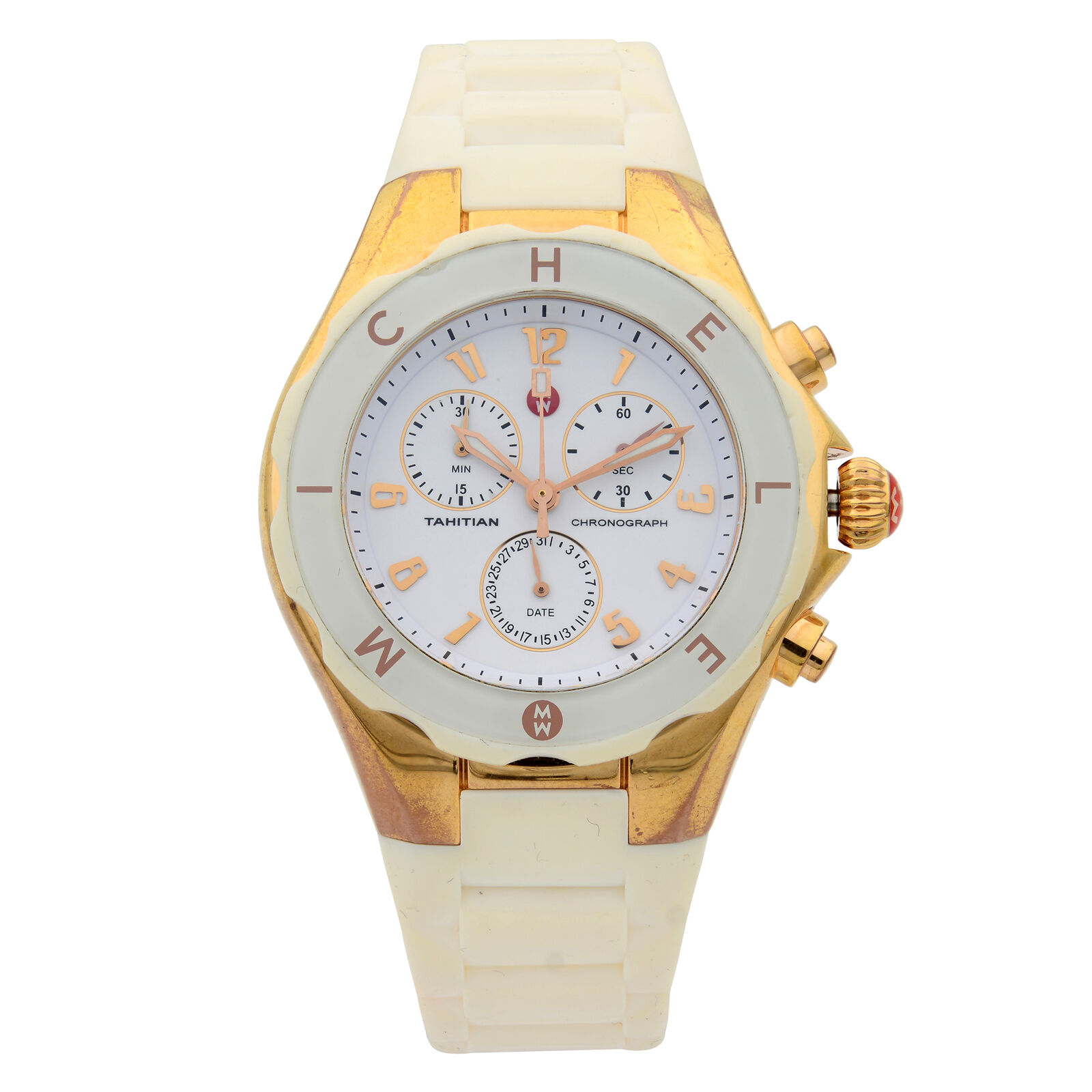 Michele Tahitian Jelly Bean White Steel Rubber Quartz Ladies 