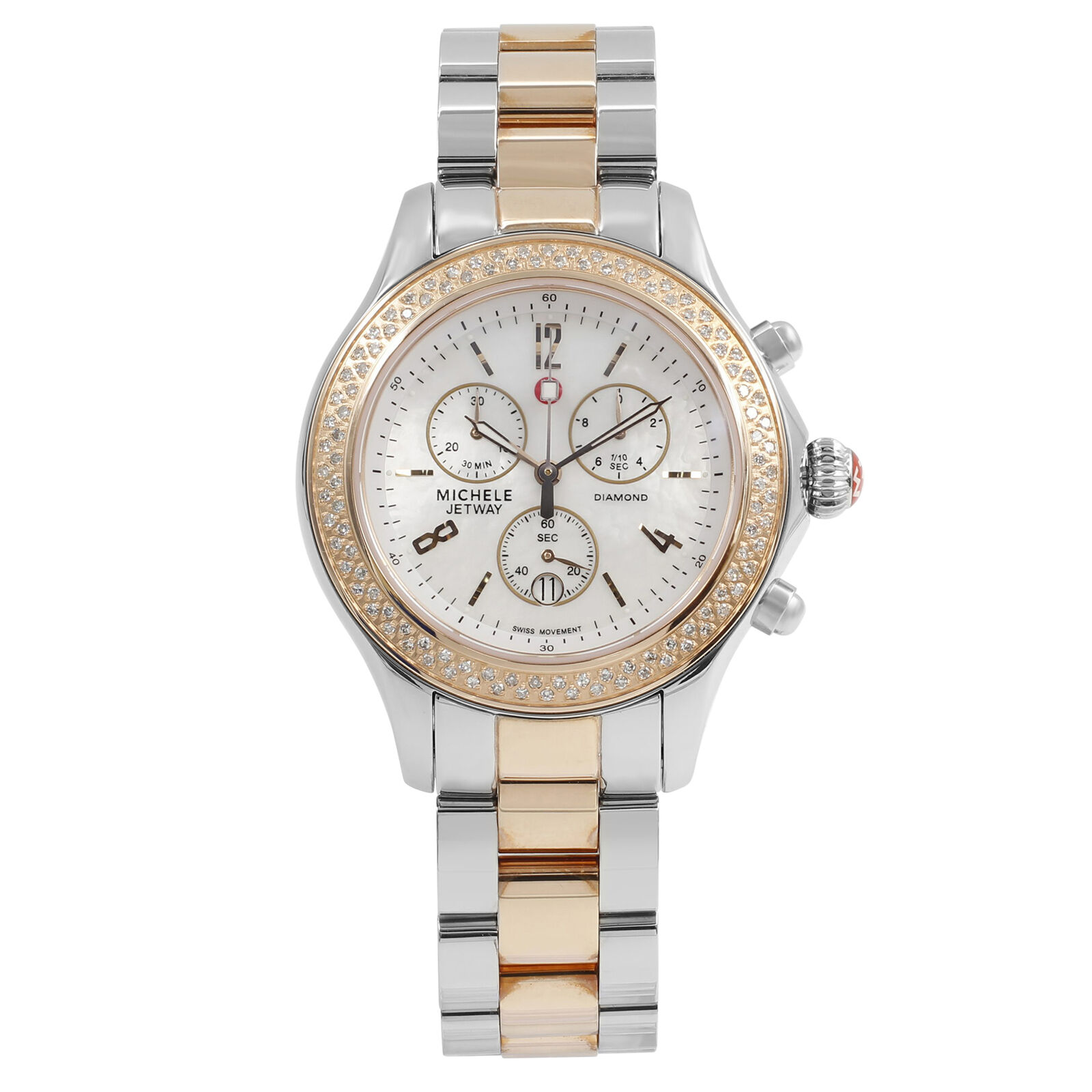 Michele Jetway MOP Dial Diamond Two Tone Steel Quartz Ladies Watch MWW17A000017