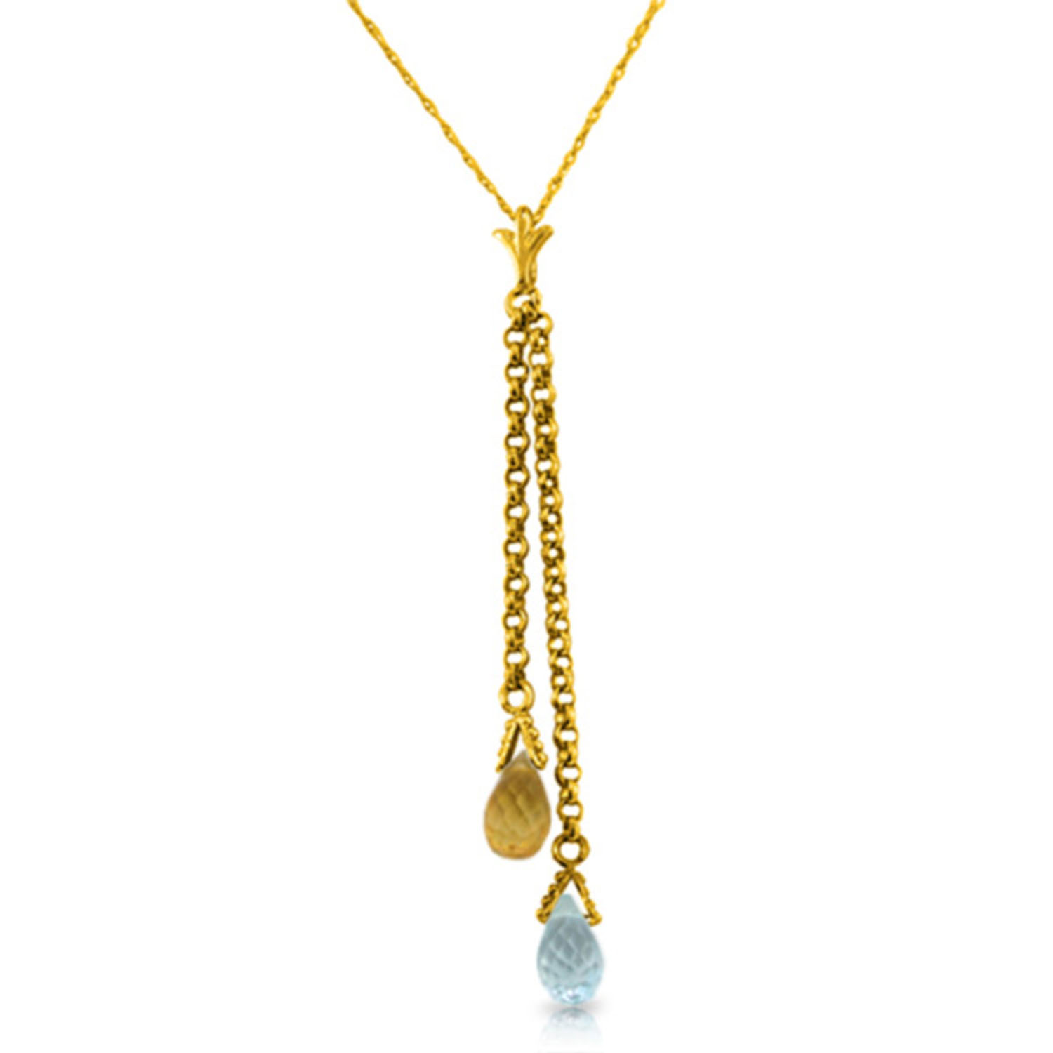 1.4 CTW 14K Solid Gold Necklace Blue Topaz And Citrine