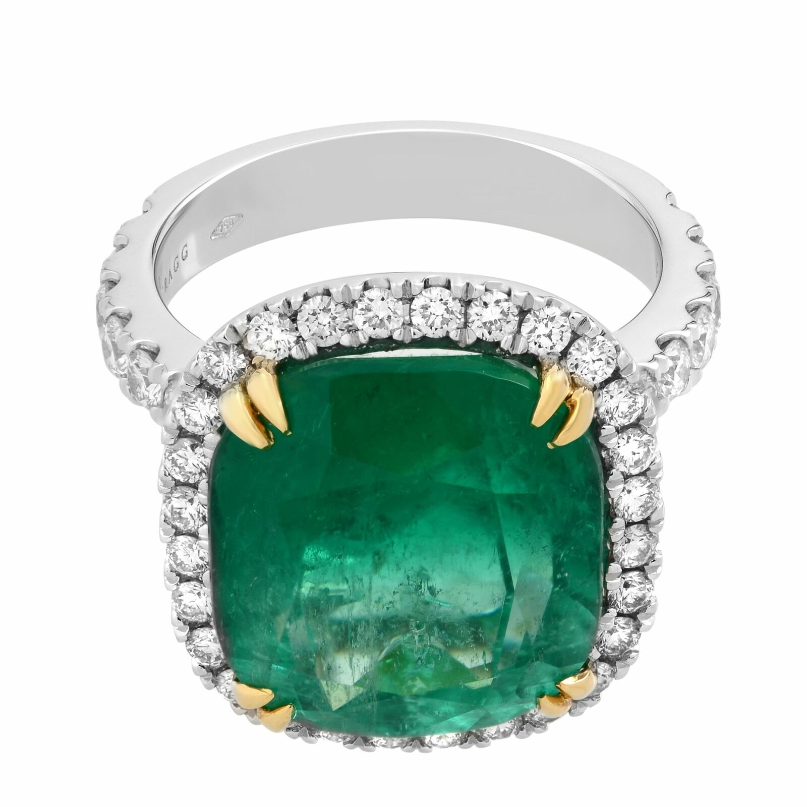 True 18K White Gold Cushion Green 9.23ct Emerald Diamond Halo Engagement Ring SZ 6