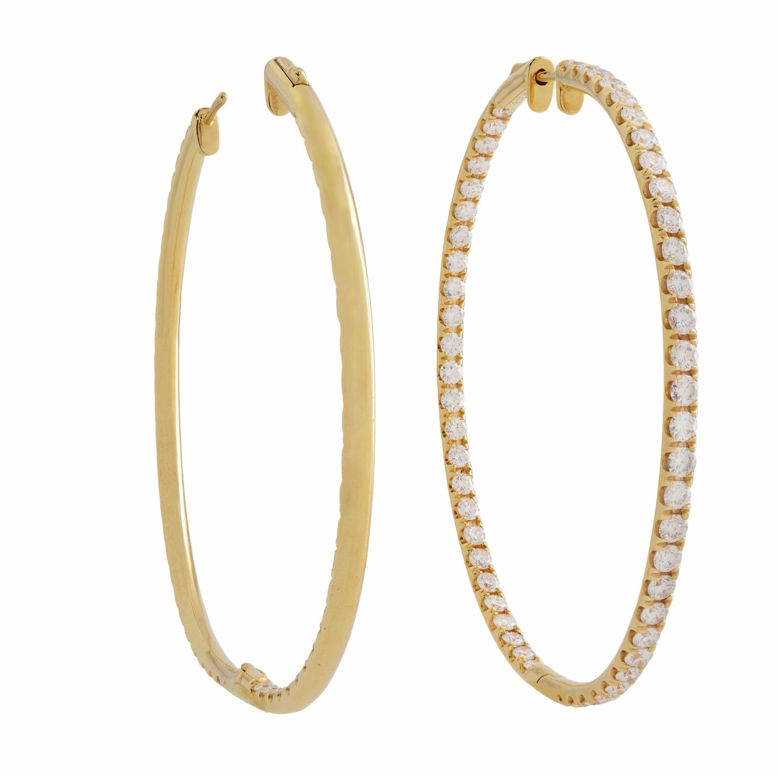True 18K Yellow Gold Pave Diamond Large Hoop Earrings 5.25cttw