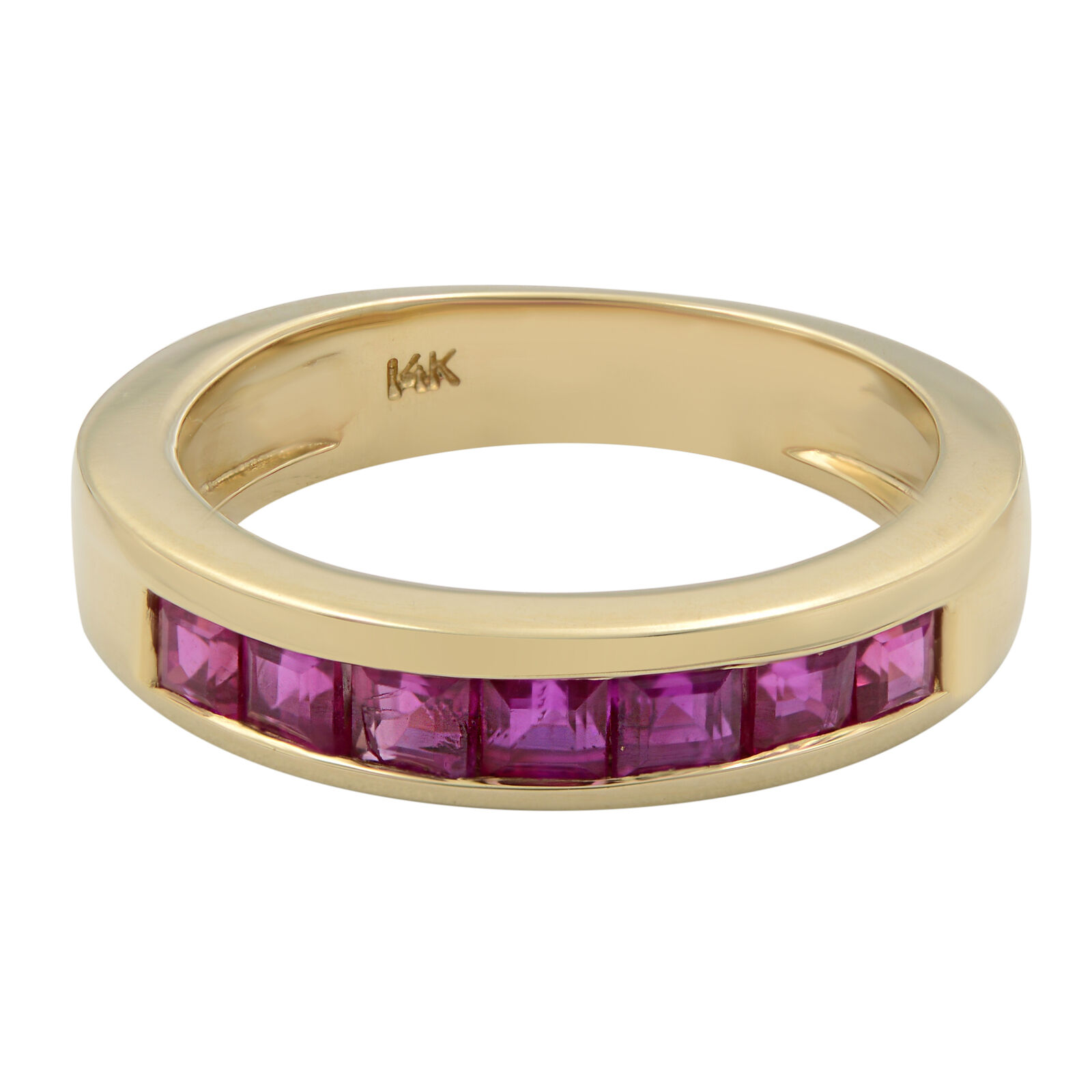 True 14K Yellow Gold Princess Cut Pink Ruby Band Ring 0.84cttw Size 6