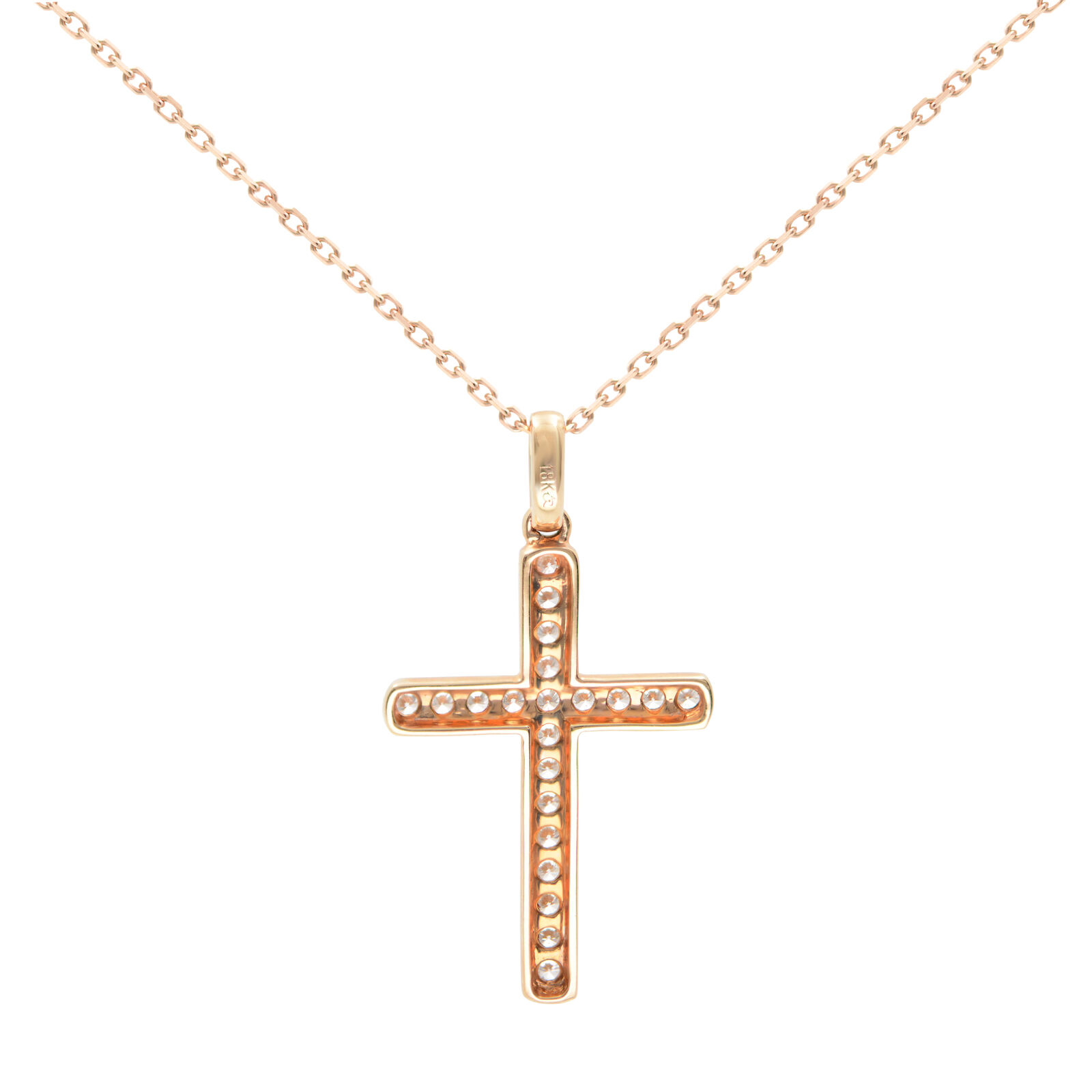 True 18K Rose Gold Diamond Ladies Cross Pendant Necklace 0.38cttw
