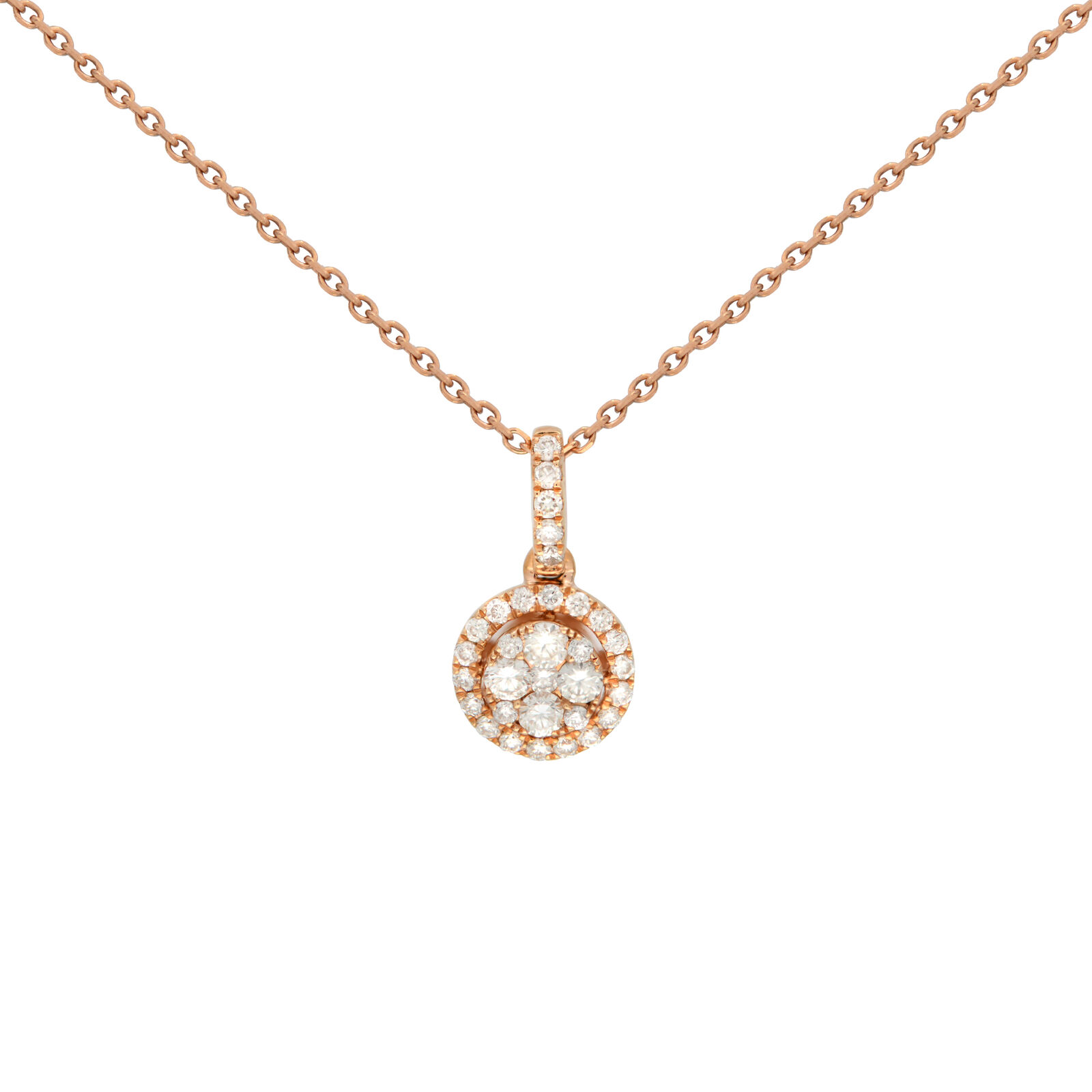 True 18k Rose Gold Halo Diamond Pendant 0.39cttw 
