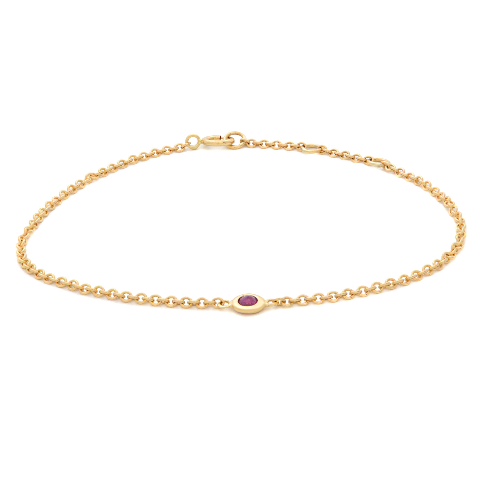 True 14k Yellow Gold Single Bezel Pink Ruby Ladies Bracelet 