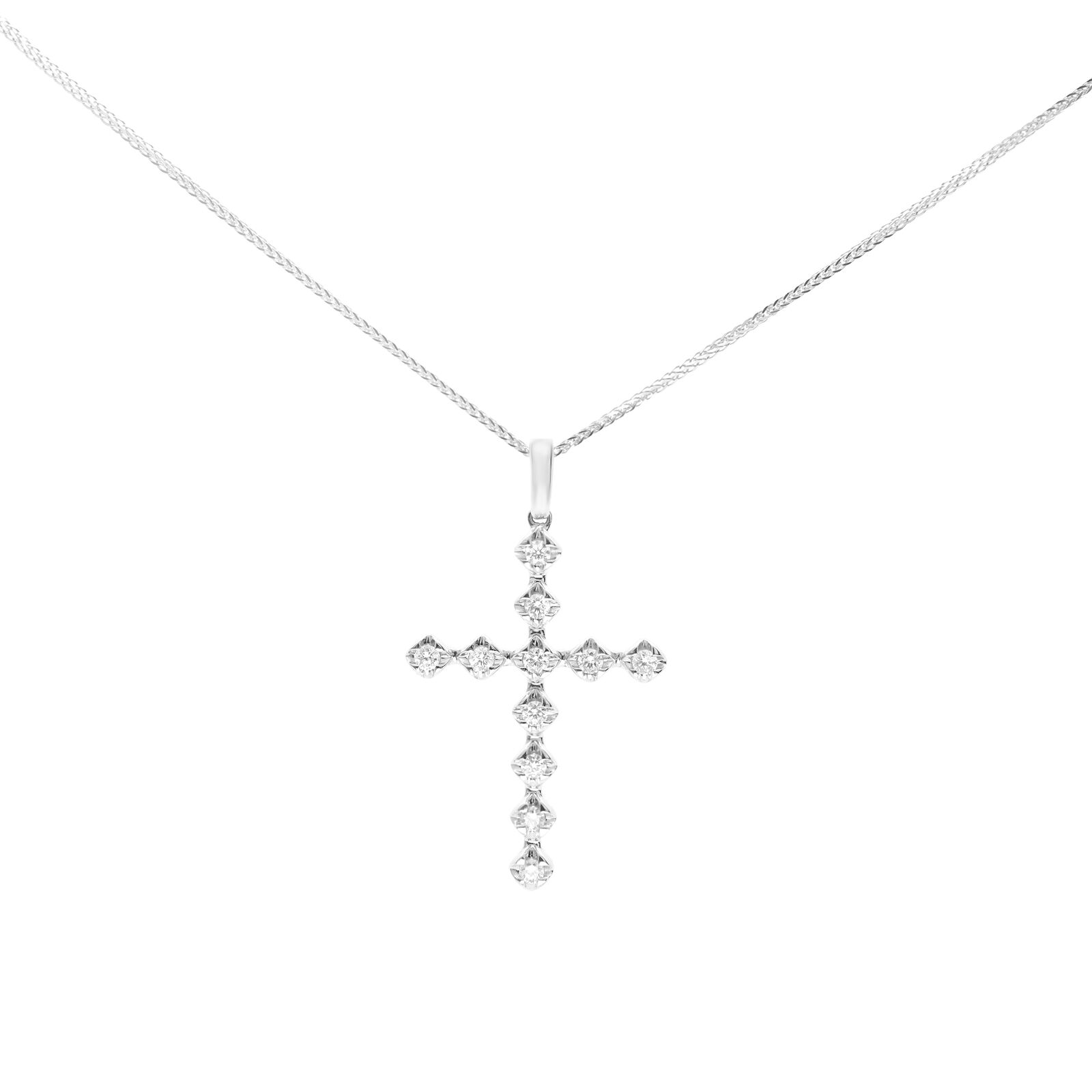 True 14K White Gold Diamond Cross Pendant 0.37cttw