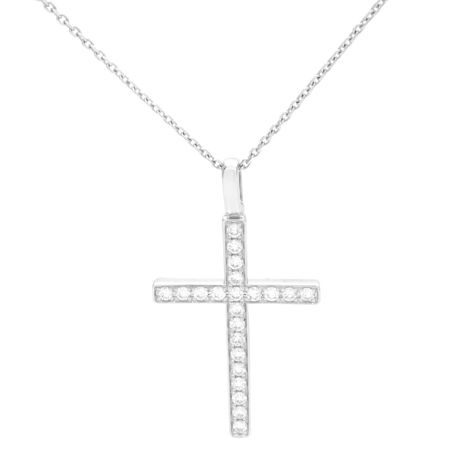 True 18K White Gold Diamond Ladies Cross Pendant 0.46cttw