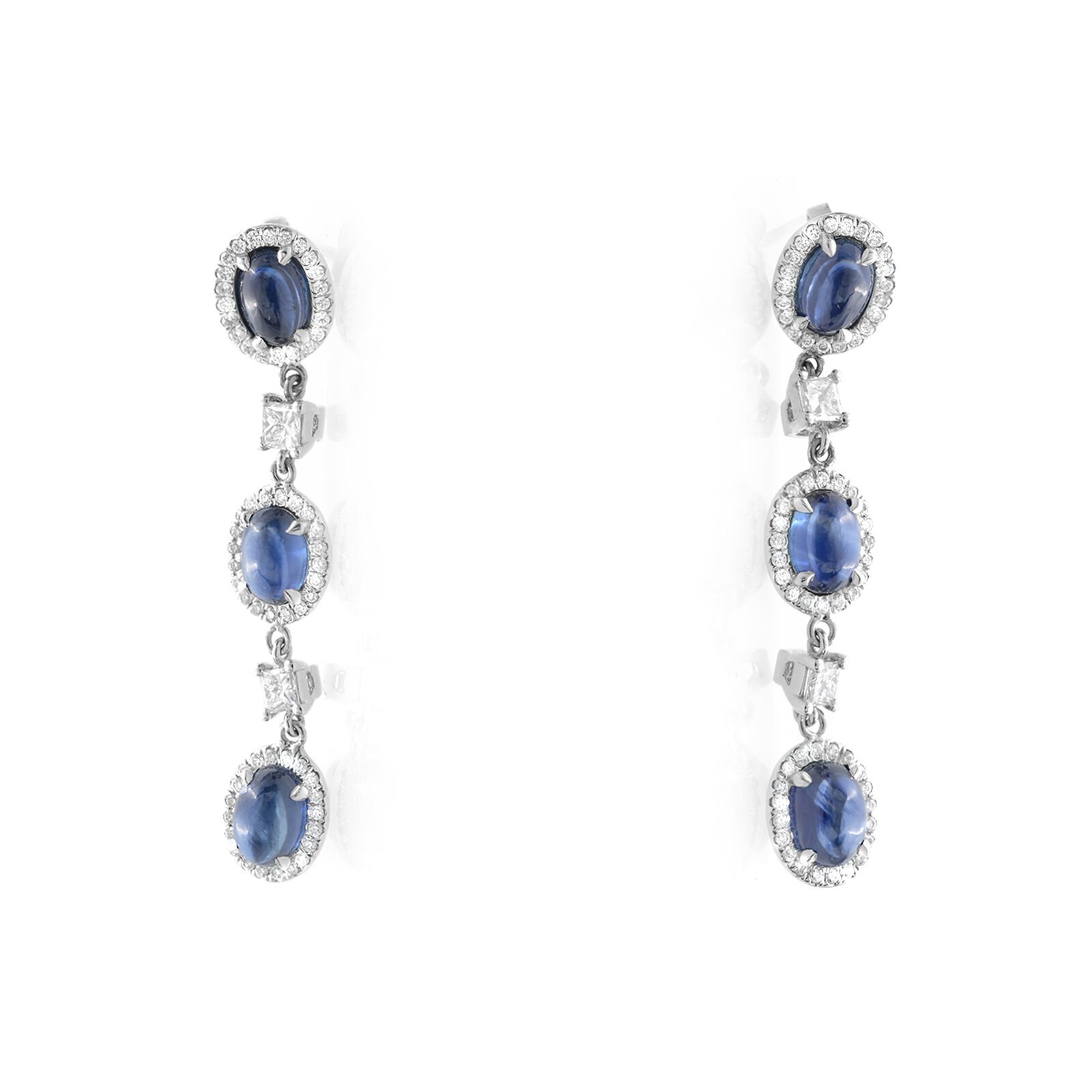 True 18k White Gold 7.70Ct Cabochon Sapphires  1.22Ct Diamond Earrings 
