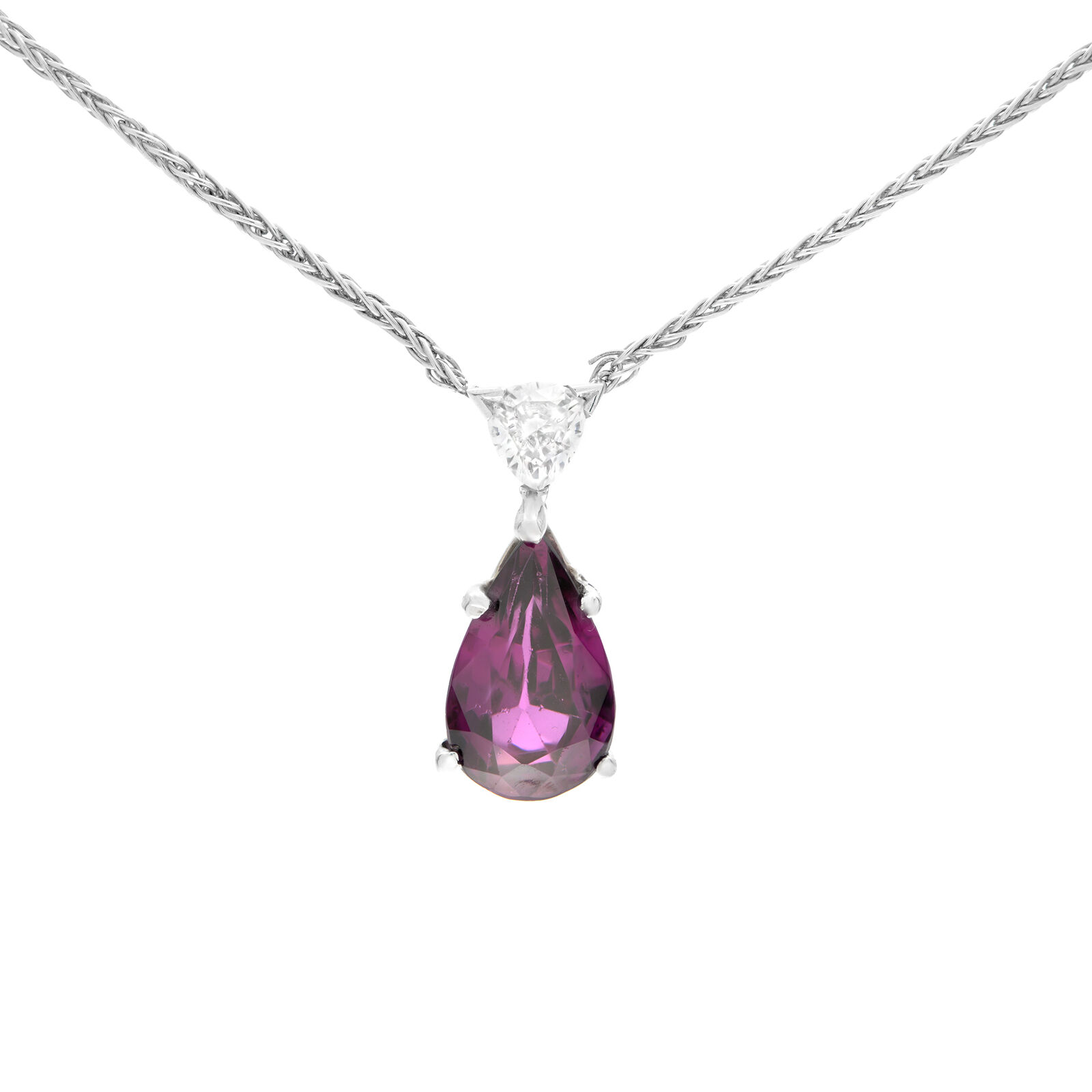True 18K White Gold 4.54ct Purple Garnet  Diamond Pendant Necklace 