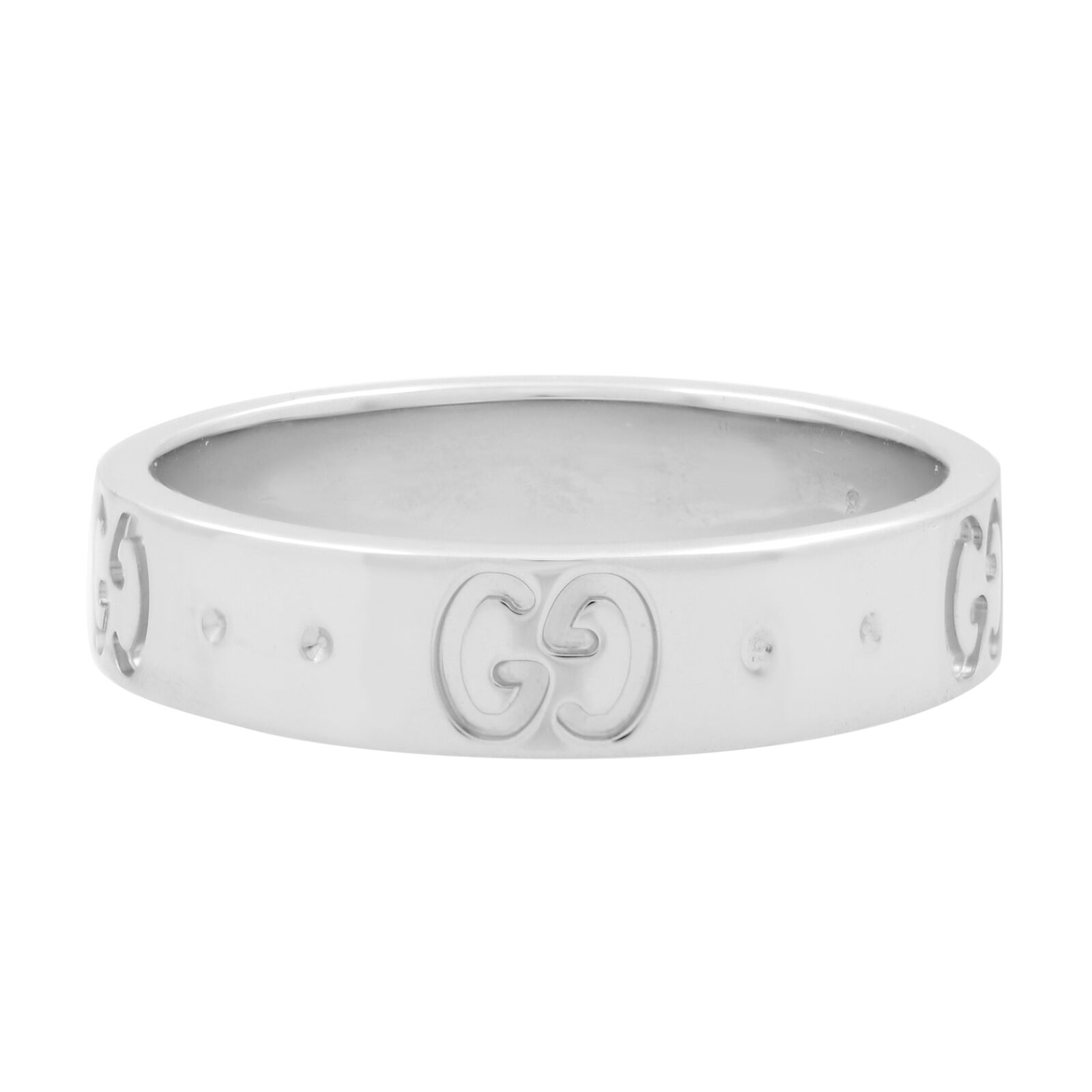 True 18K White Gold Icon GG Thin Band Ring Size 4.5