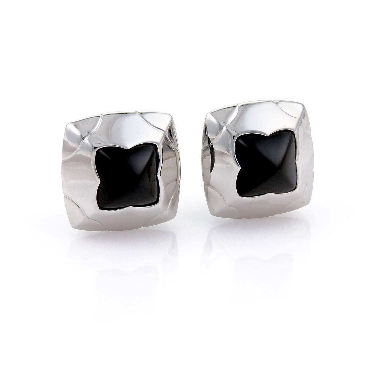 Bvlgari Bulgari Onyx 18k White Gold  Floral Post Clip Earrings