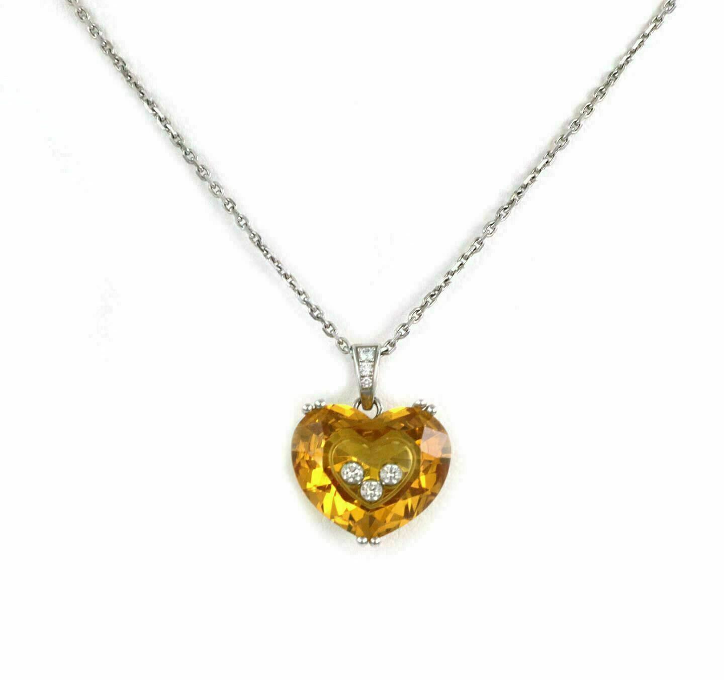 Chopard Happy Diamond Yellow Stone Heart 18k White Gold Pendant w/Cert