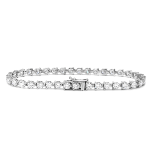 True Three Prong Set Round Cut Diamond Tennis Bracelet 14K White Gold 7.03Cttw