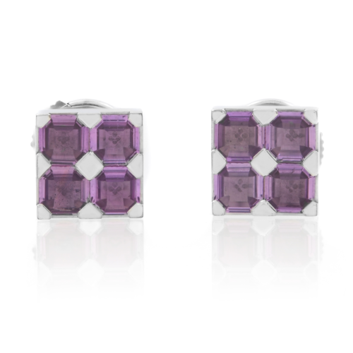 Chopard Purple Amethyst Square Stud Earrings 18K White Gold