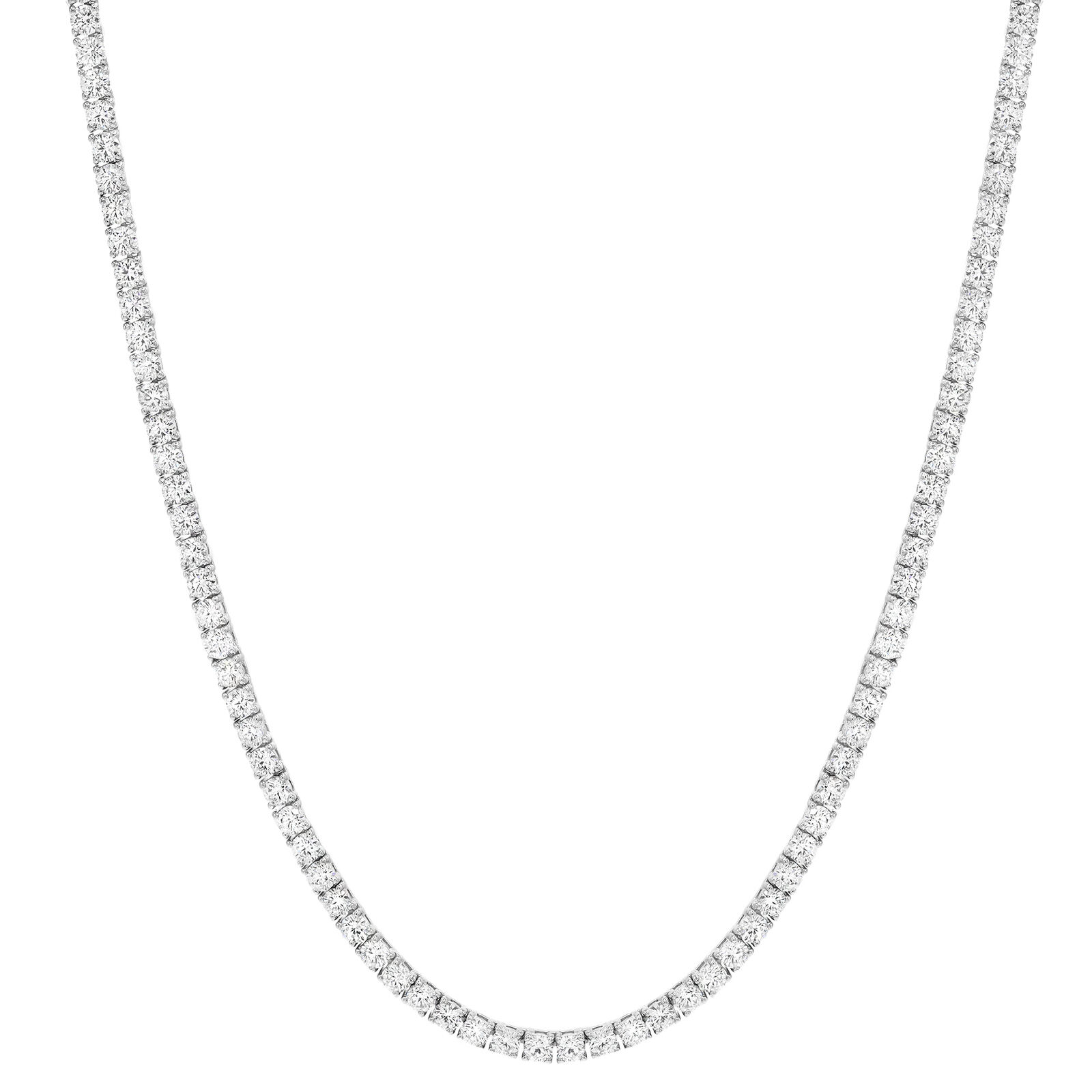 True Round Cut Diamond Tennis Necklace 14K White Gold