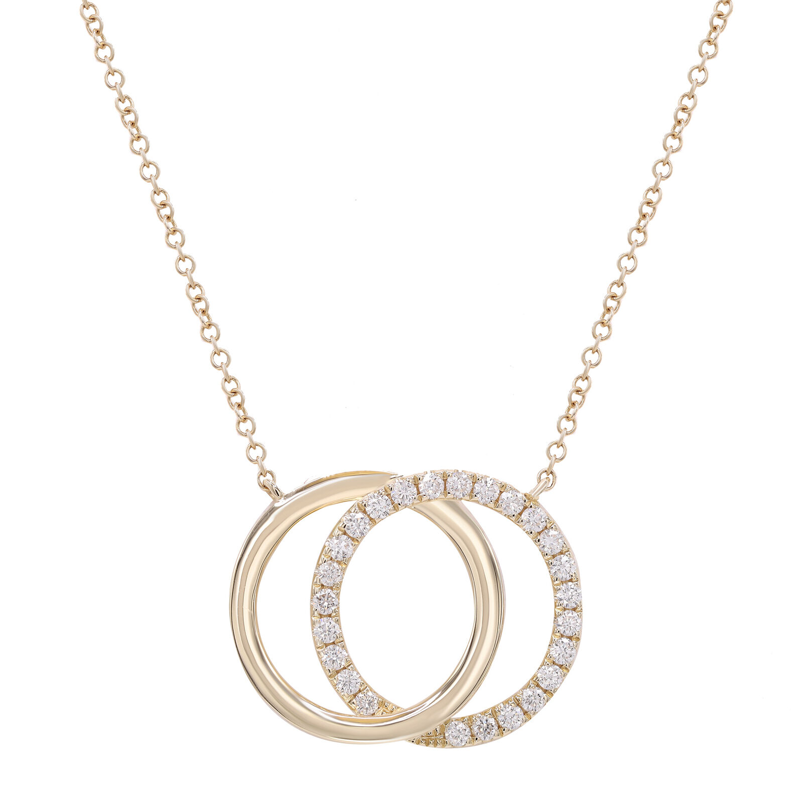 True Diamond Interlocking Rings Pendant Necklace 14K yellow Gold 0.31Cttw