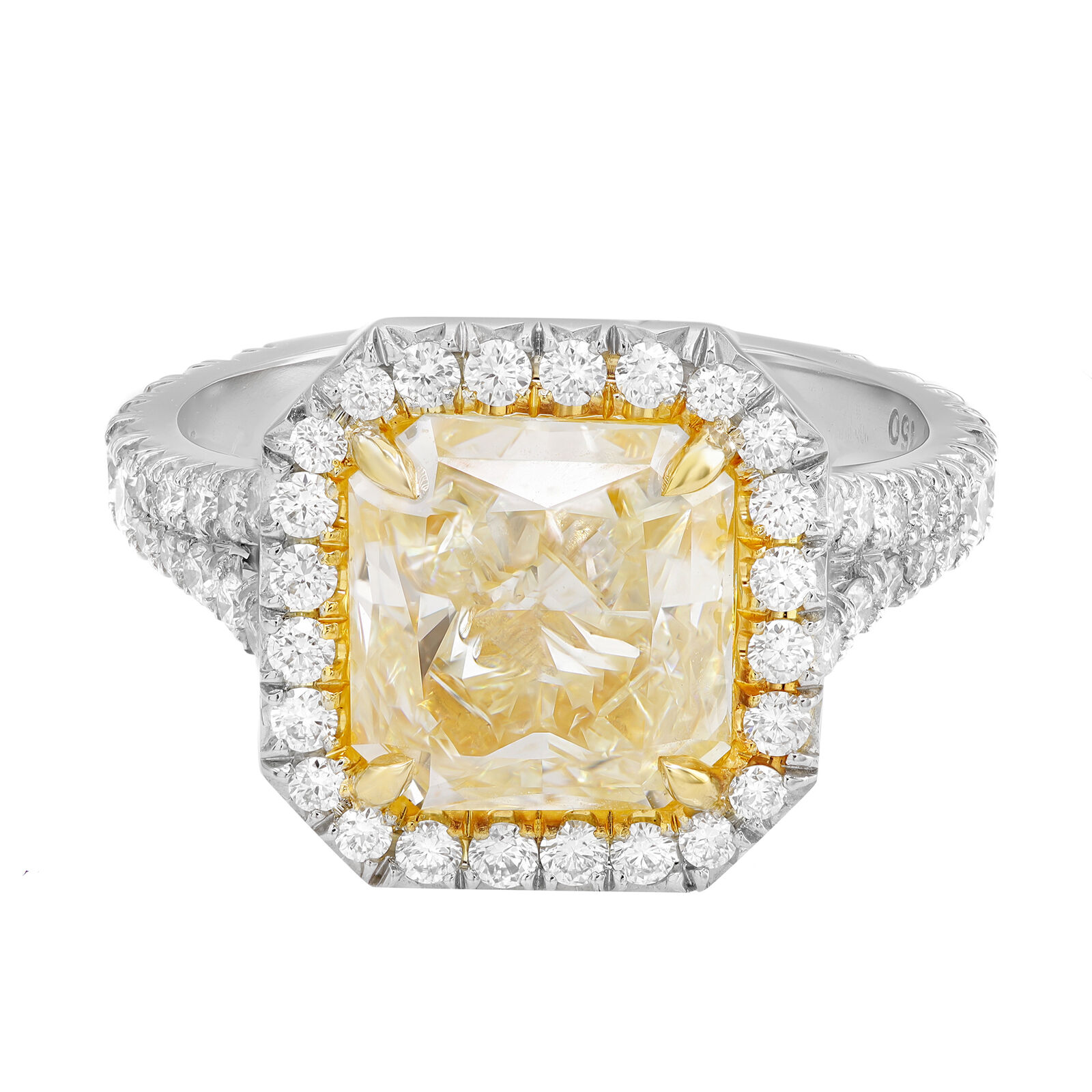 True Natural Light Yellow Brilliant Diamond Halo Engagement Ring Platinum