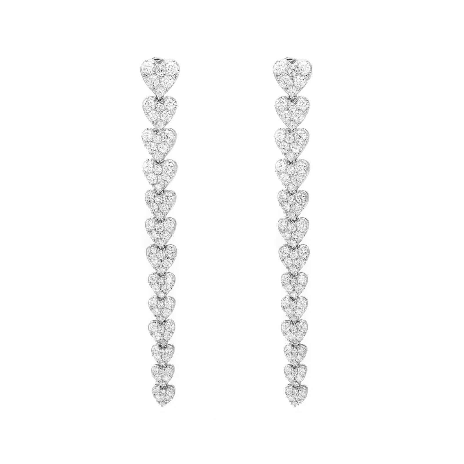 True Round Cut Diamond Multiple Love Heart Long Drop Earrings