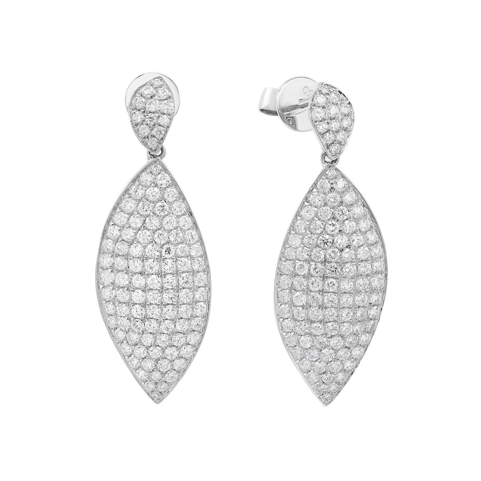 True 2.45Cttw Pave Set Round Cut Diamond Leaf Statement Drop Earrings
