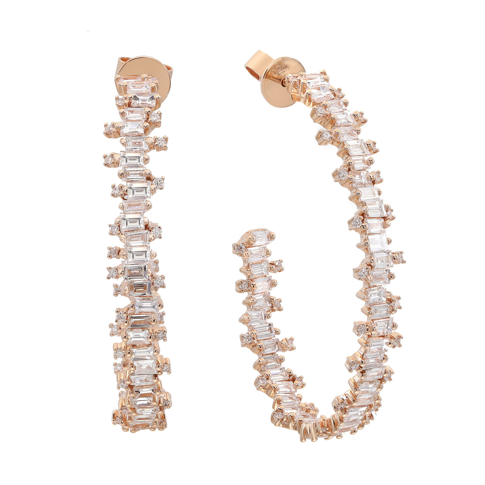 True 3.03Cttw Inside Out Baguette  Round Cut Diamond Hoop Earrings