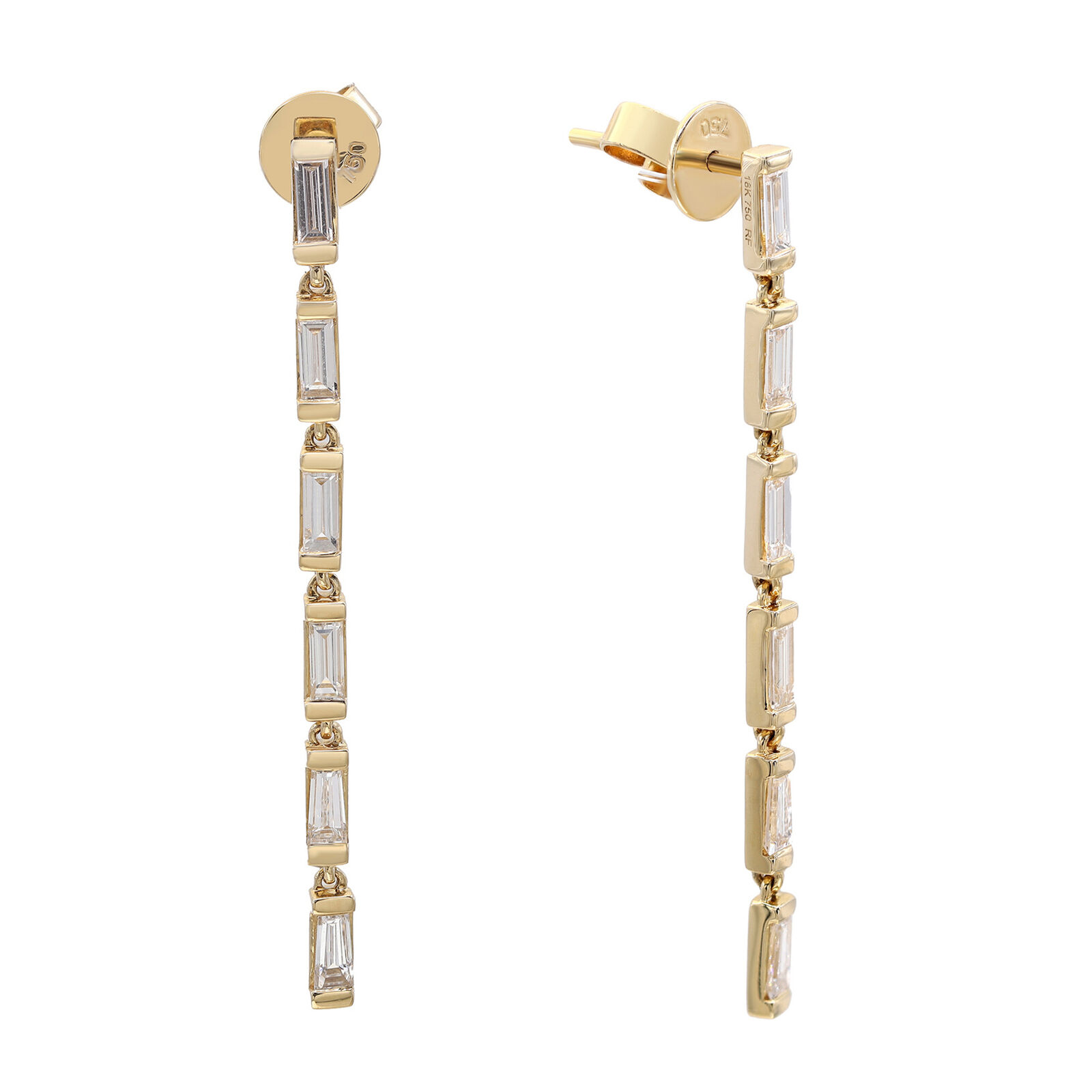 True 0.83Cttw Baguette Cut Diamond Single Line Drop Earrings