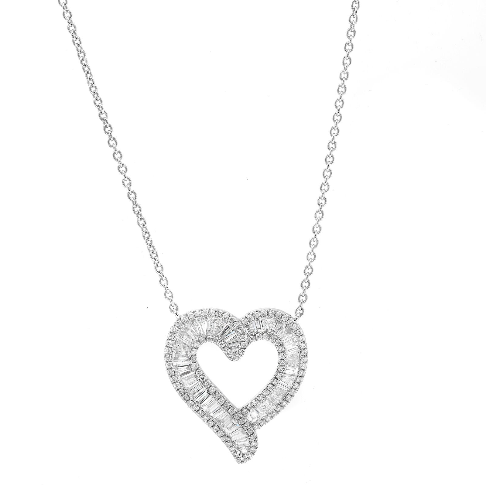 True 2.12Cttw Baguette  Round Diamond Heart Cut Out Pendant Necklace