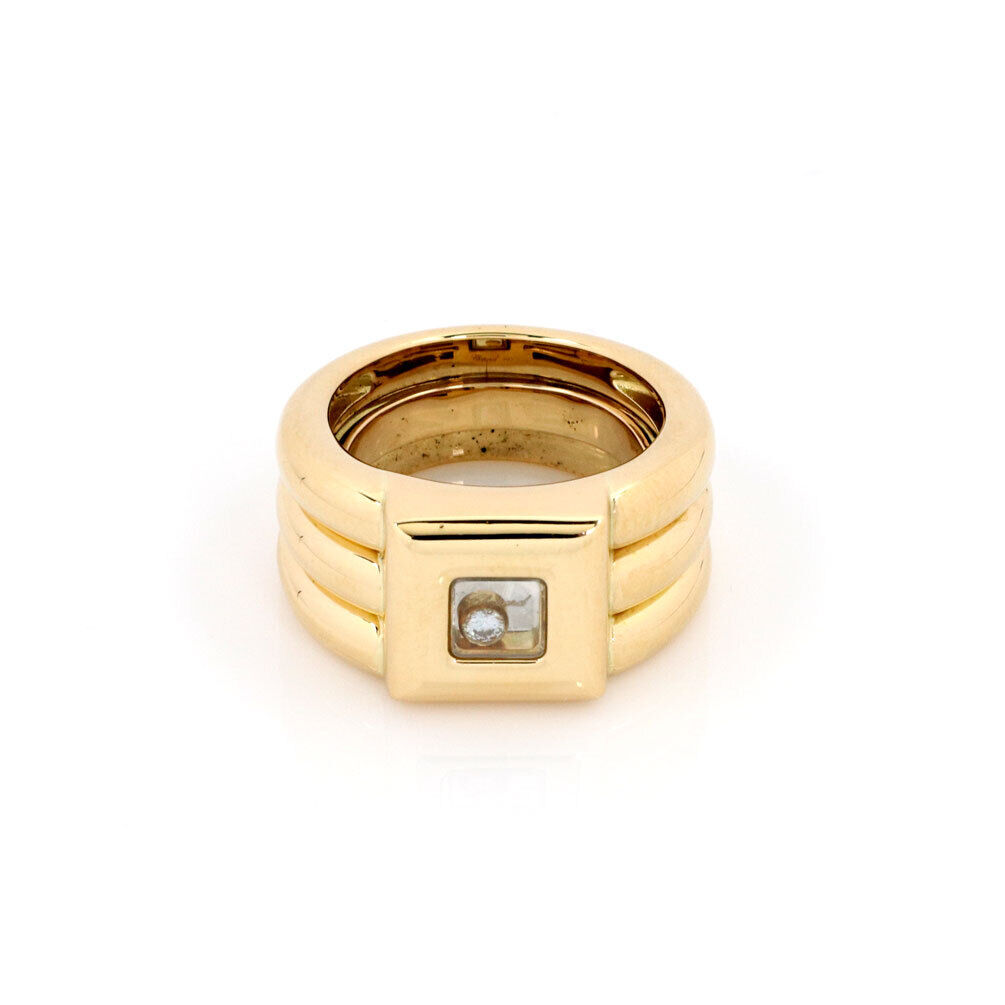 Chopard Happy Diamond 18k Yellow Gold Square Top Rib Band Ring 