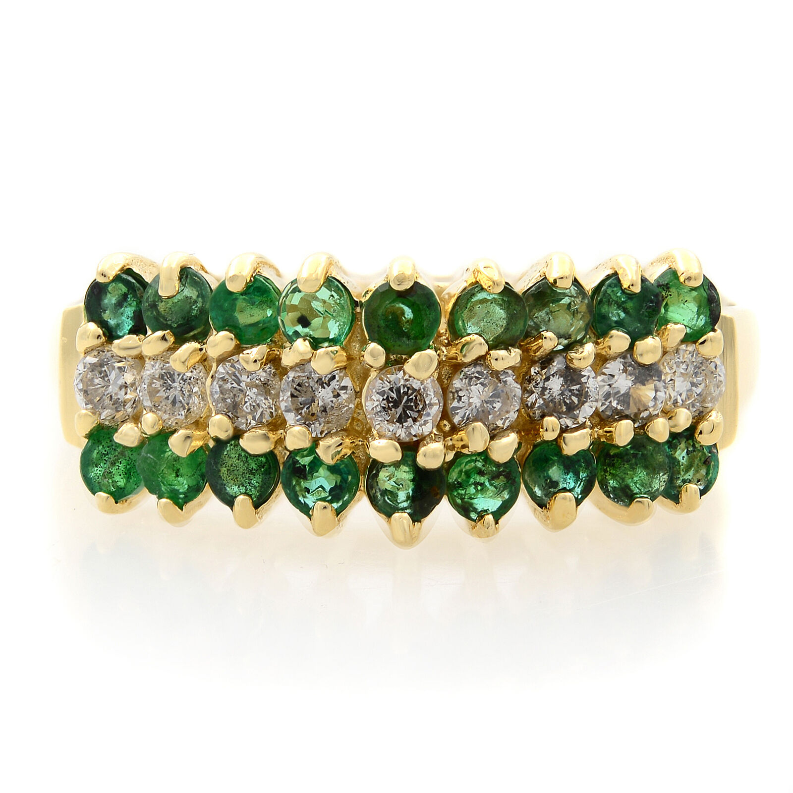True 0.75Cts Green Emerald  0.45Cts Diamond Cocktail Ring
